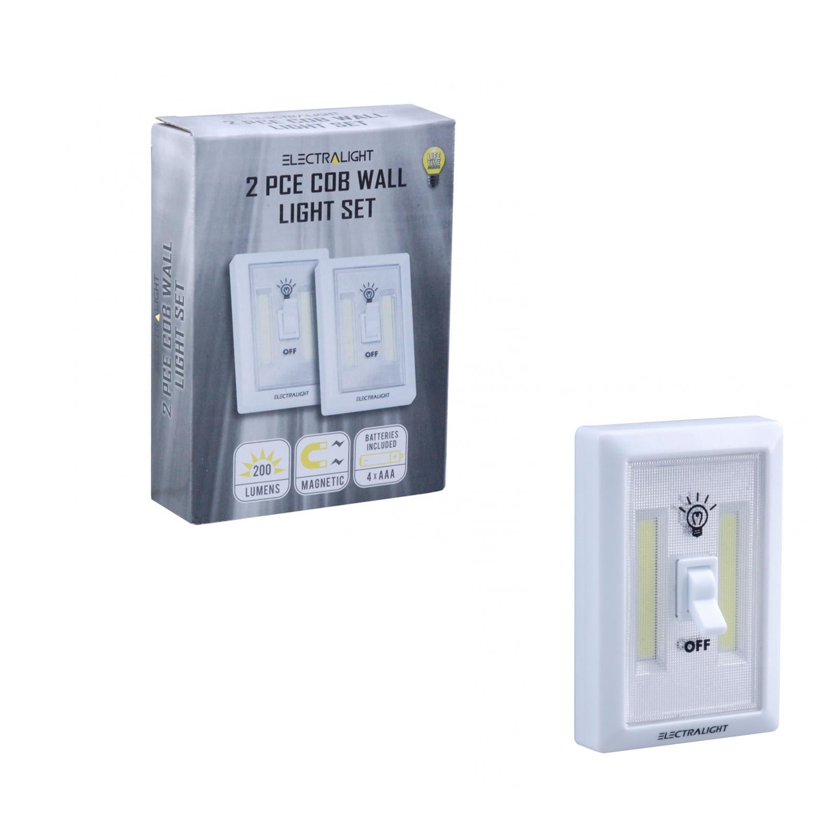 BlueSpot Electralight 2Pce COB Wall Light Set (200 Lumens) Cupboards Basements With Batteries