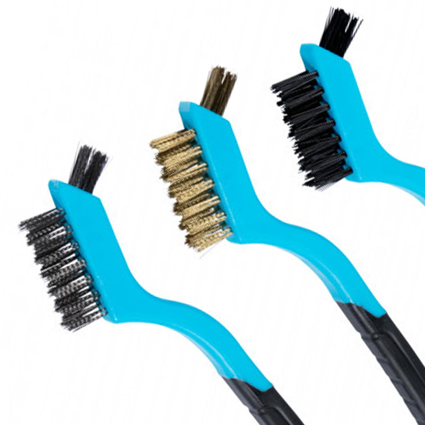 BlueSpot 3pc Soft Grip Mini Wire Brush With Small Tip Bristle Nylon Brass Steel