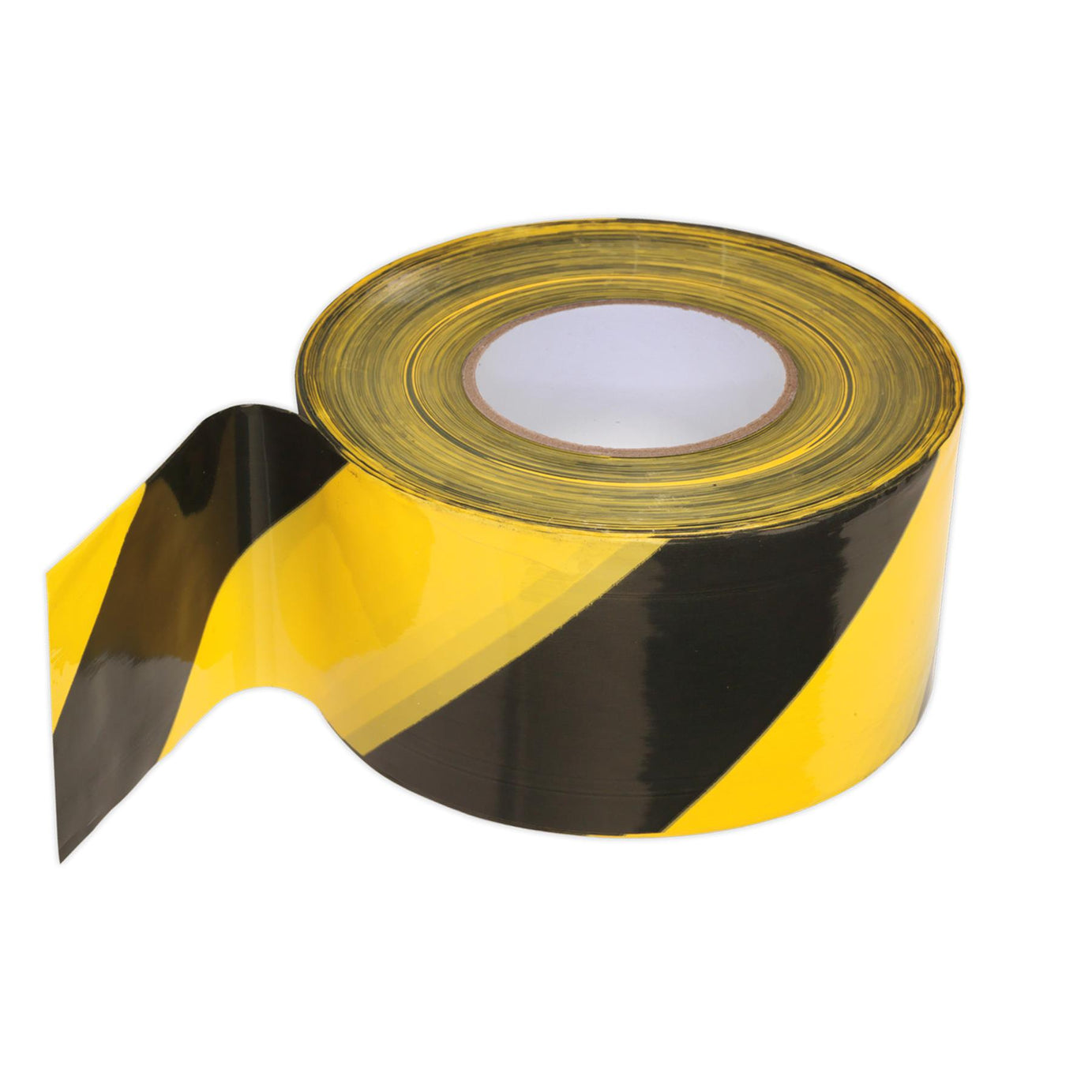 Sealey Hazard Warning Barrier Tape 80mm x 100m Black/Yellow Non-Adh
