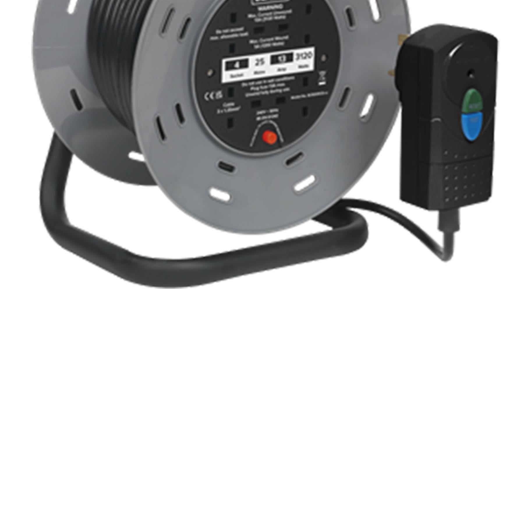 Cable Reel 25m 4 x 230V 1.25mm² Thermal Trip with RCD Plug