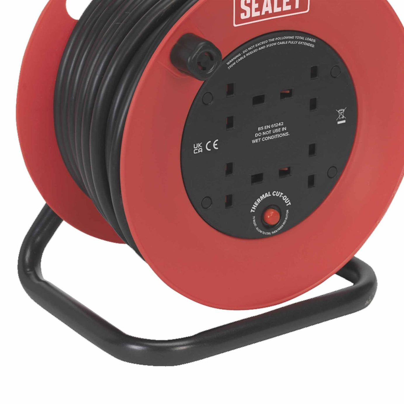 Sealey Cable Reel 25m 4 x 230V 2.5mm Heavy-Duty Thermal Trip CR22525