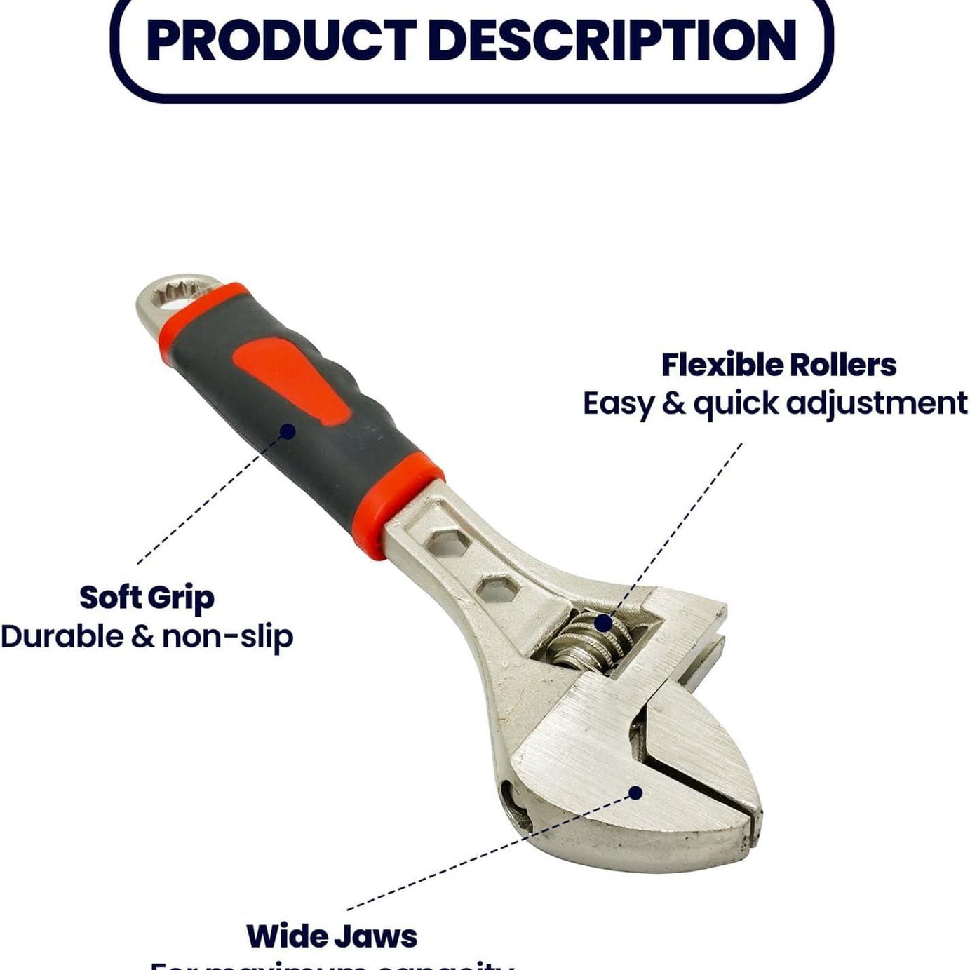 10" 250mm Adjustable Spanner Wrench Large Opening Bathroom Nut Key Hand Tool DIY
