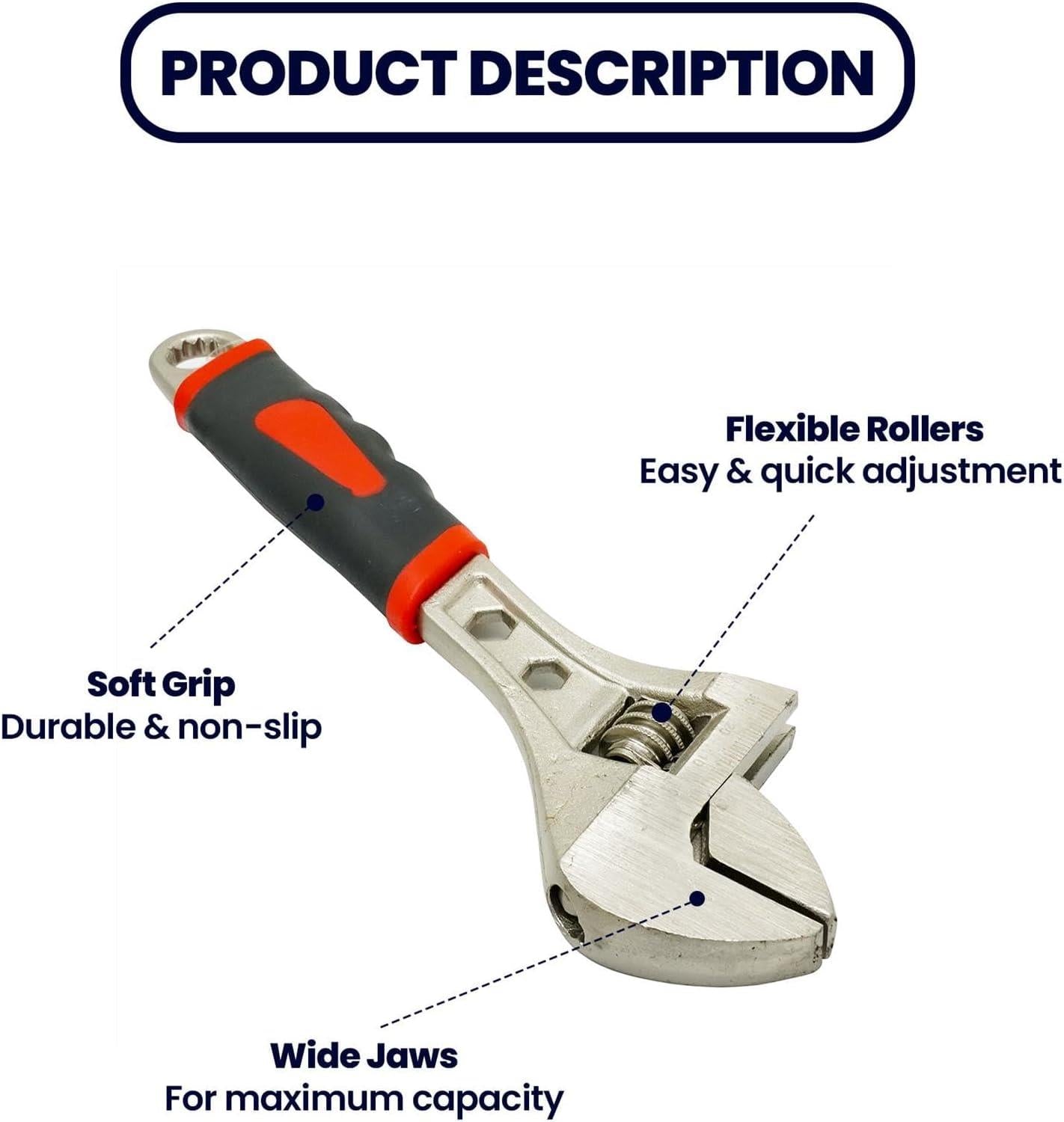 10" 250mm Adjustable Spanner Wrench Large Opening Bathroom Nut Key Hand Tool DIY