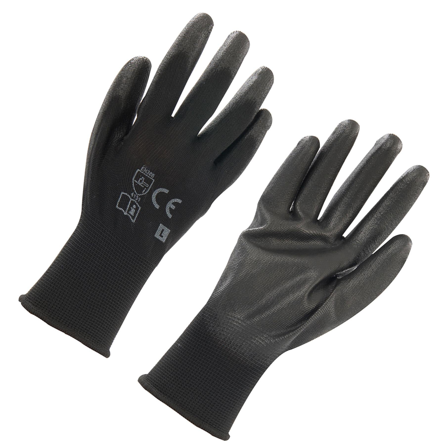 PU Palm Coated Work Wear Gardening Black Safety Gloves L 10