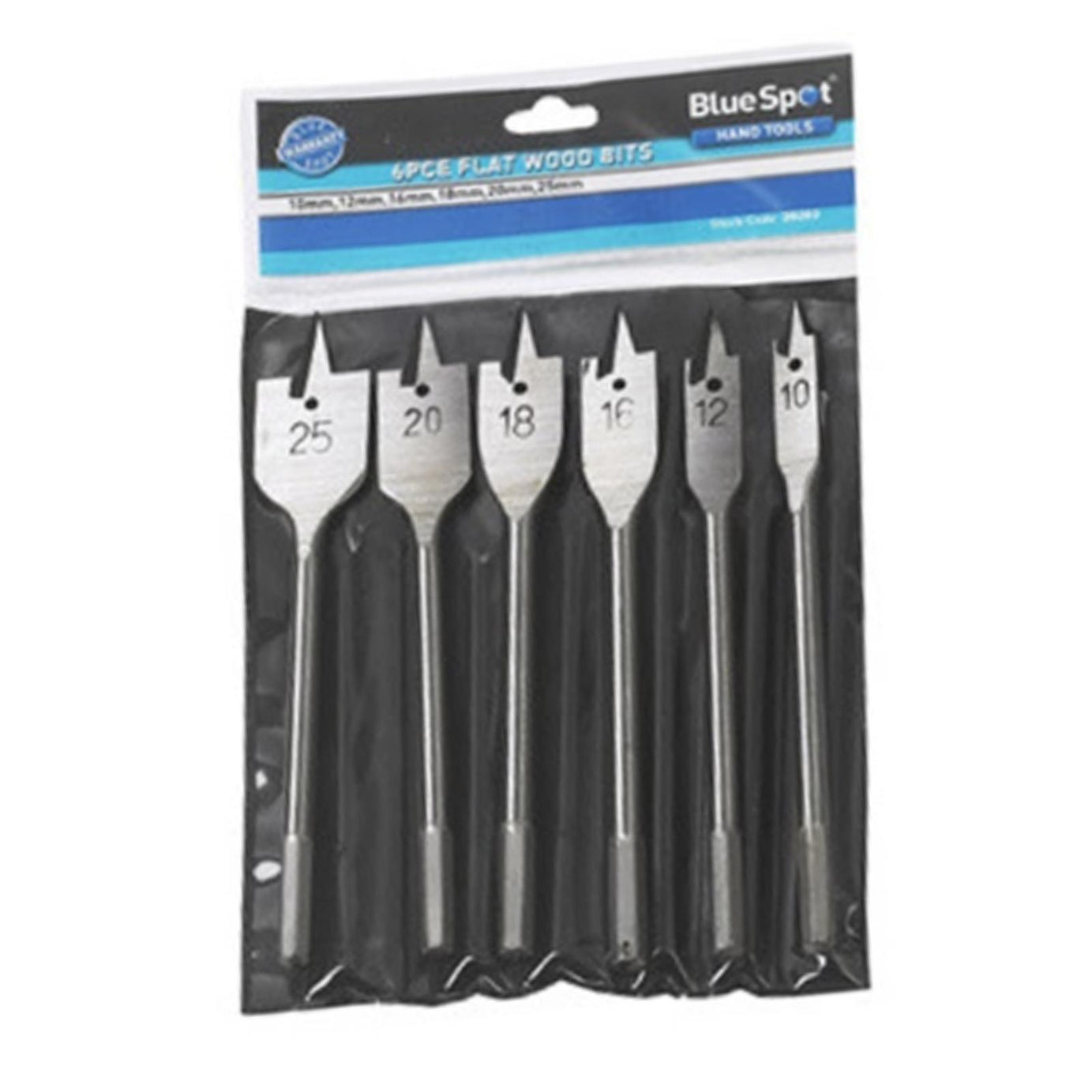 Bluespot6pc Flat WoodDrill Spade Hole Cutter Bore Set 10mm 12mm 16mm 18mm 20mm 25mm