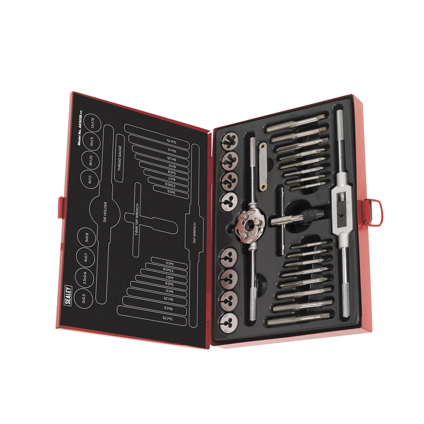 Sealey 28pc Tap and Die Set Split Dies Metric Thread Cutting Tool M3 - M12 Steel