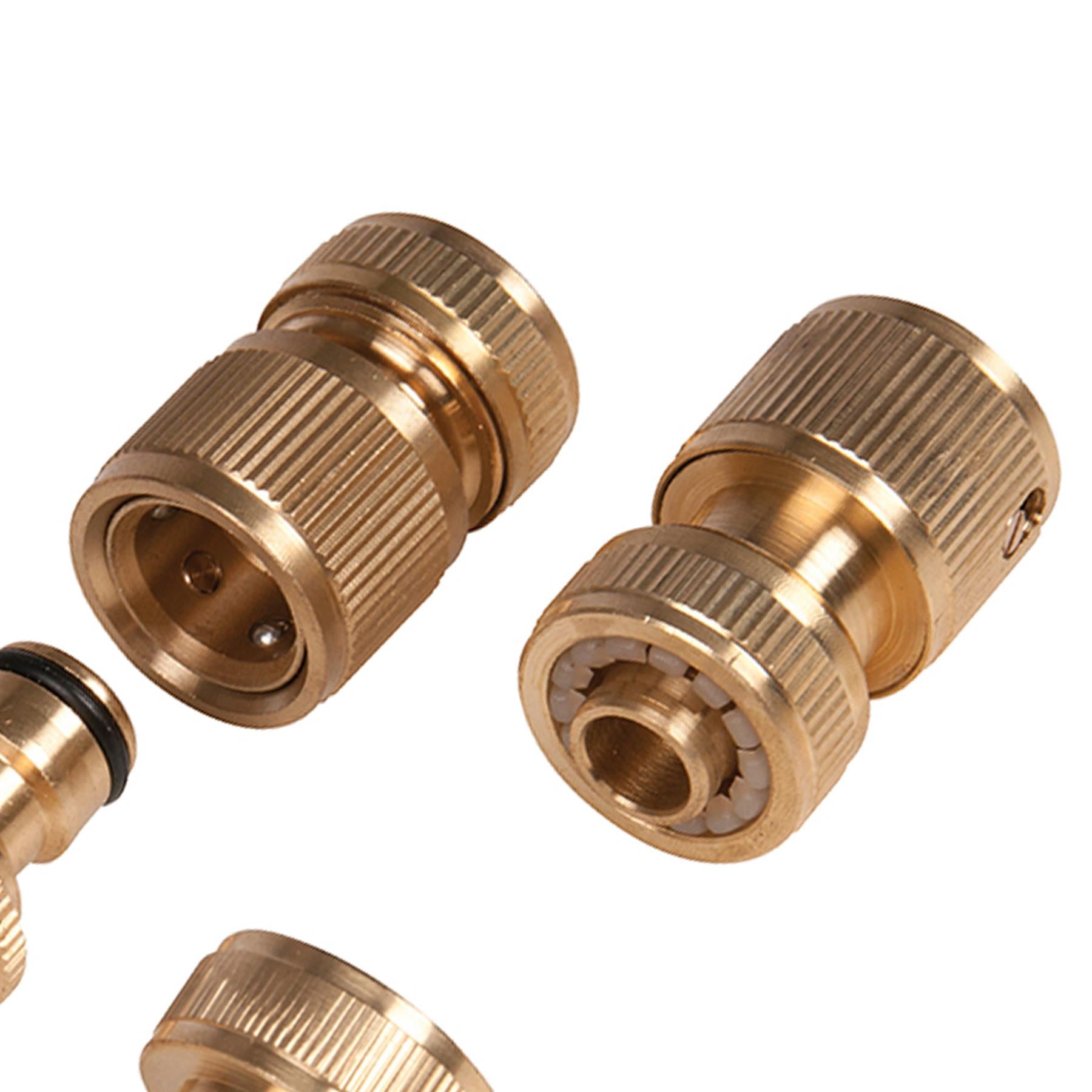 Fittings Set Brass 4Pc 2x1/2" Quick Connectors With Water Stop And Spray Nozzle