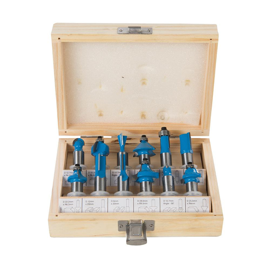 12Pce TCT Router Bit Set 12mm Striaght Grooving Dovetail Chamfer Flush Rounding