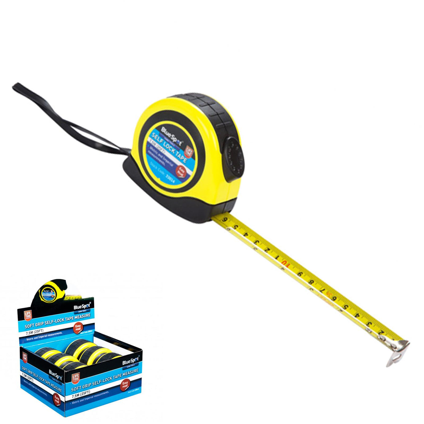 BlueSpot 6x 7.5m Retractable Tape Measure Griplock Imperial Metric Measuring Metres