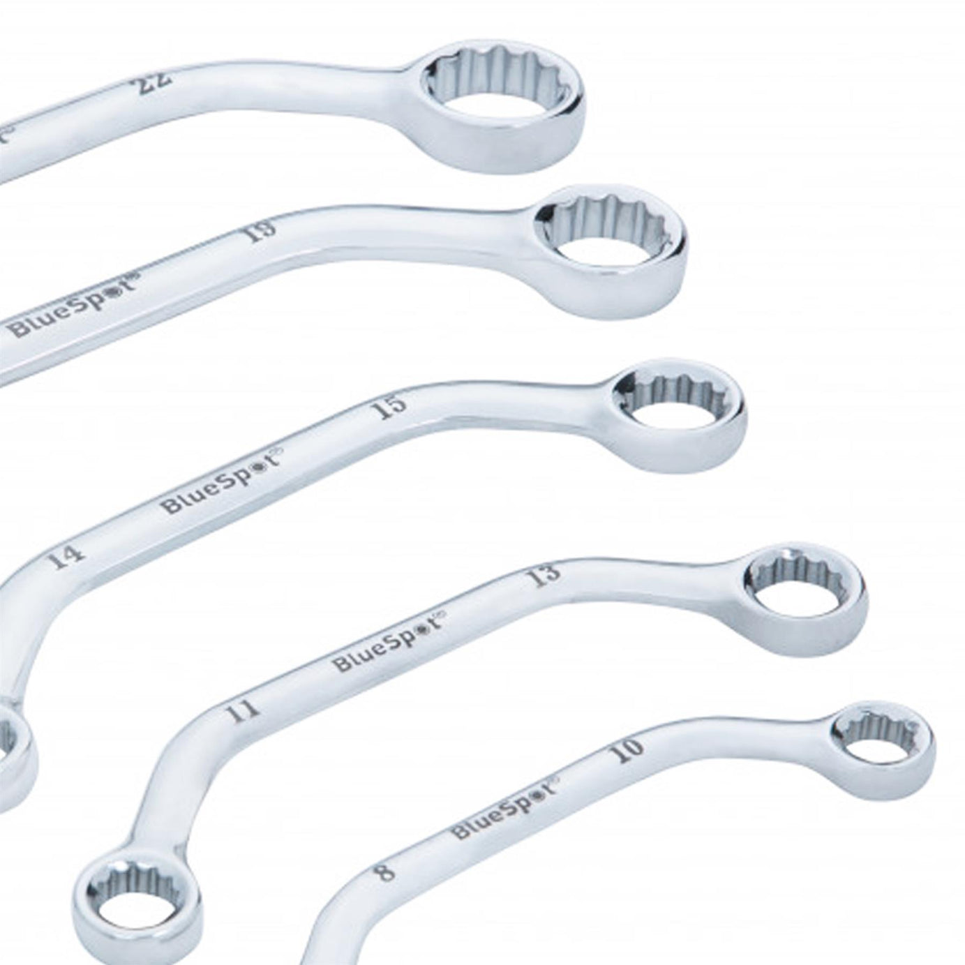 BlueSpot 5 Piece 8-22mm Obstruction Spanner Set Metric Curved Chrome Vanadium