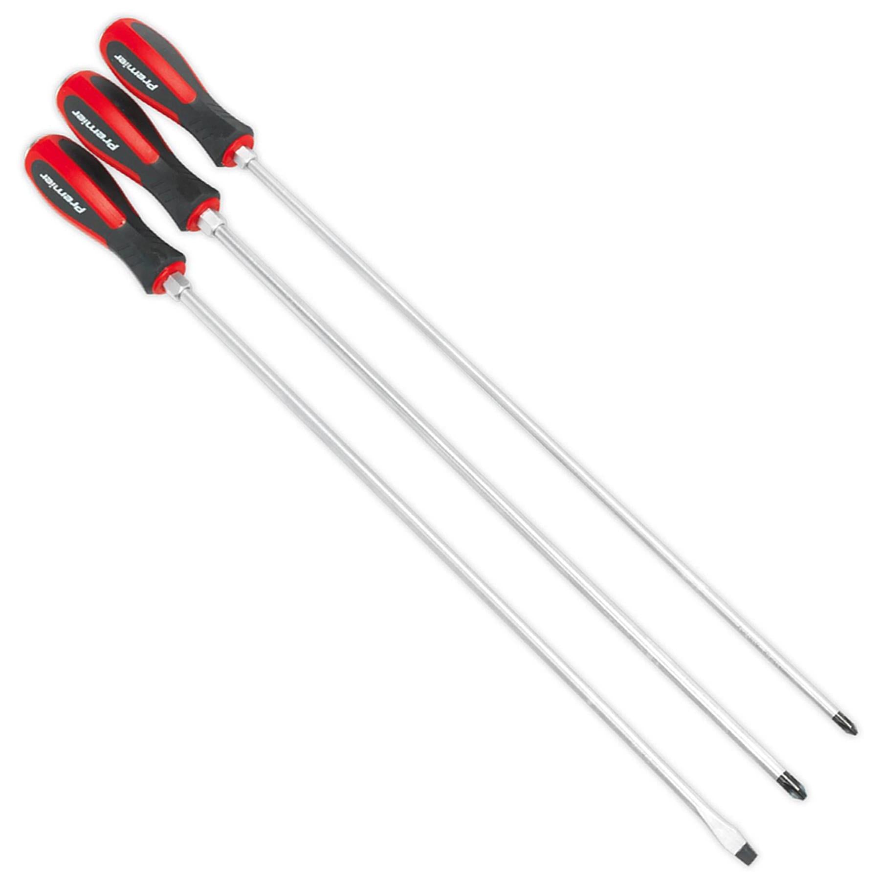 Sealey 3pc Screwdriver Set Hammer Thru Extra Long Slotted Phillips 450mm