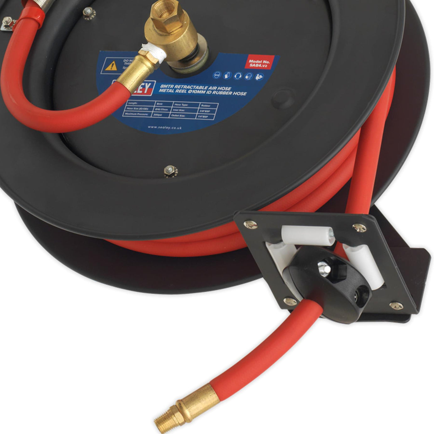 Sealey Retractable Air Hose Steel Reel 8m 10mm ID Rubber Hose