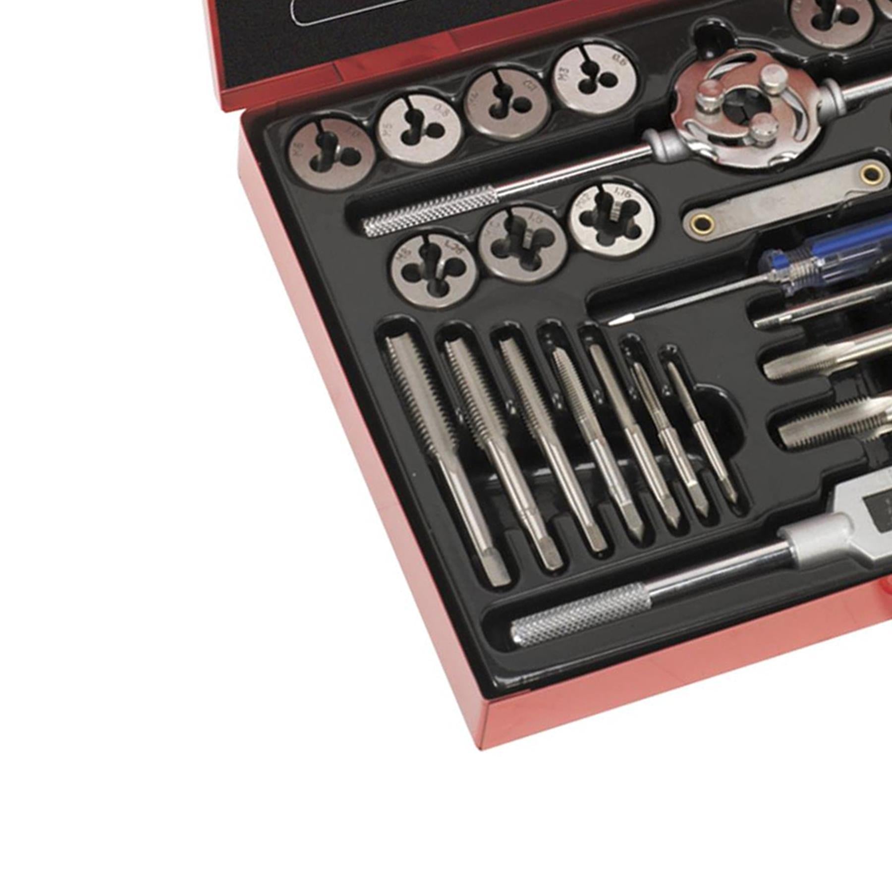 Sealey 33pc Tap and Die Set Split Dies Metric/UNF/BSP Thread Cutting Tool M3-M12