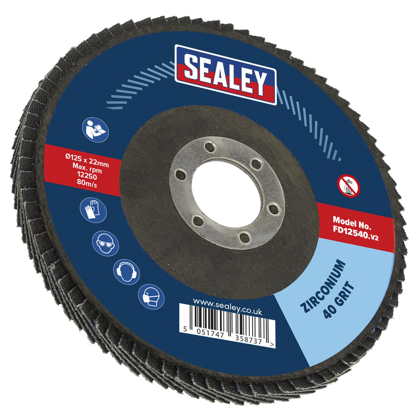 Sealey Flap Disc Zirconium 125mm 22mm Bore 40Grit