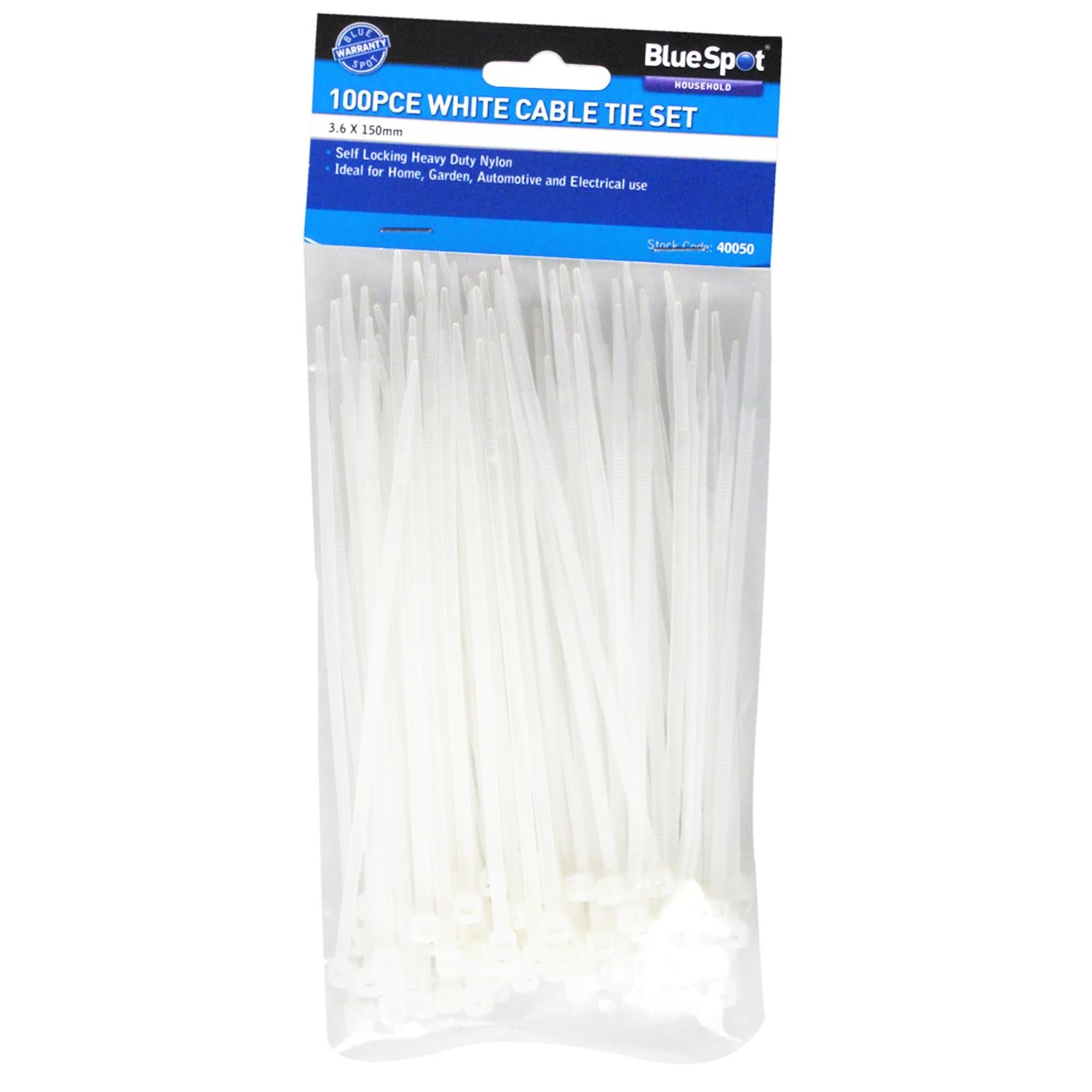 Cable Zip Ties 100Pce Nylon Wraps High Quality Strong 3.6mm X 150mm BlueSpot