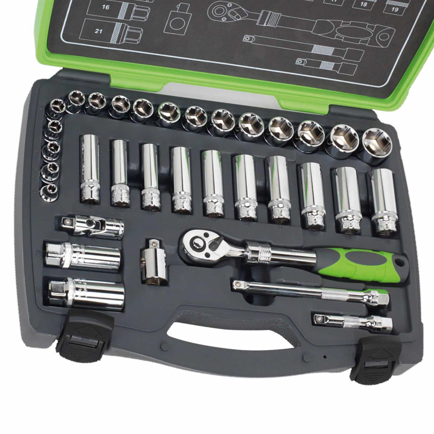 Sealey Socket Set 34pc 3/8"Sq Drive 6pt WallDrive Metric