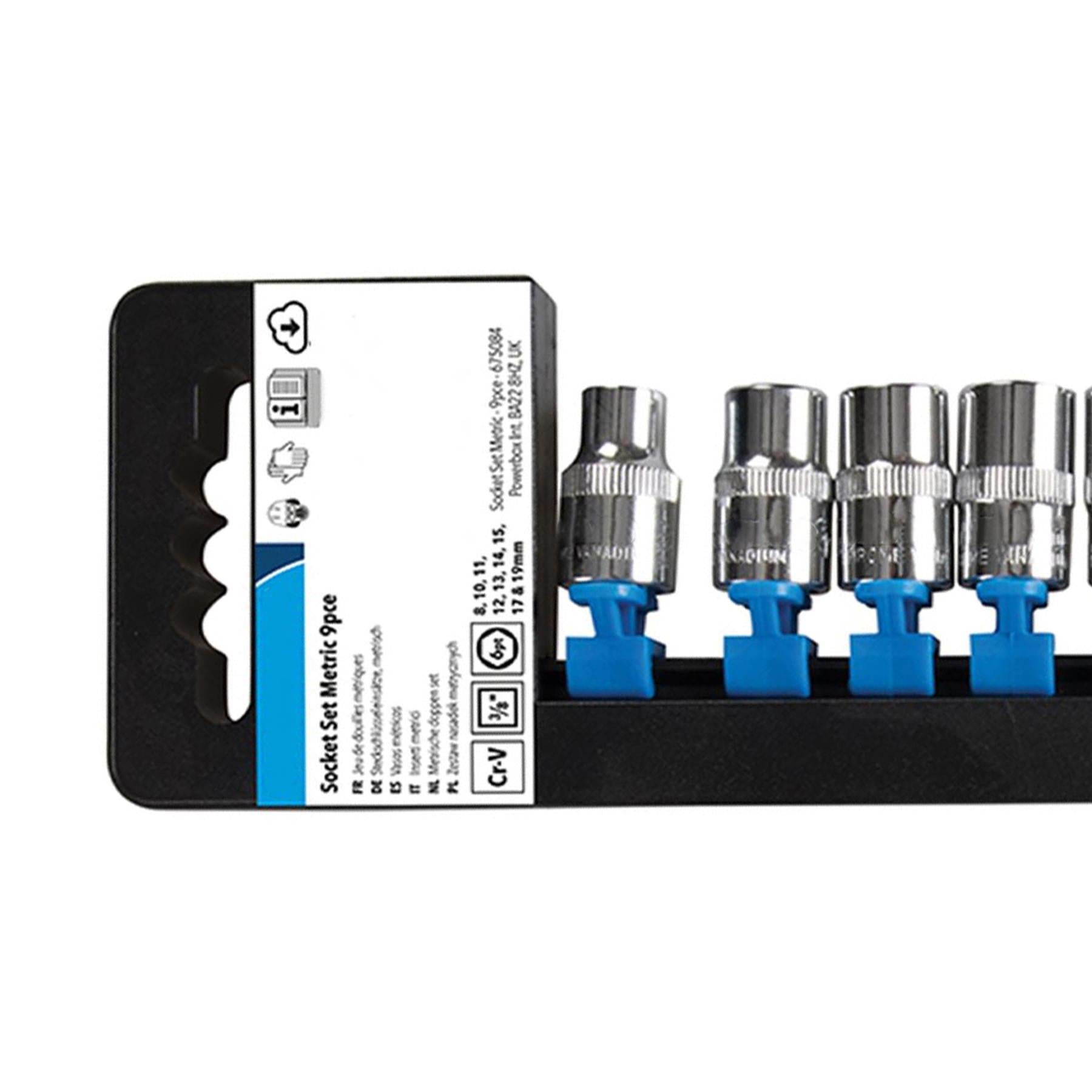 9 Pce Socket Set 3/8" Drive Metric 8mm - 19mm Mechanics Garage DIY Tool Set