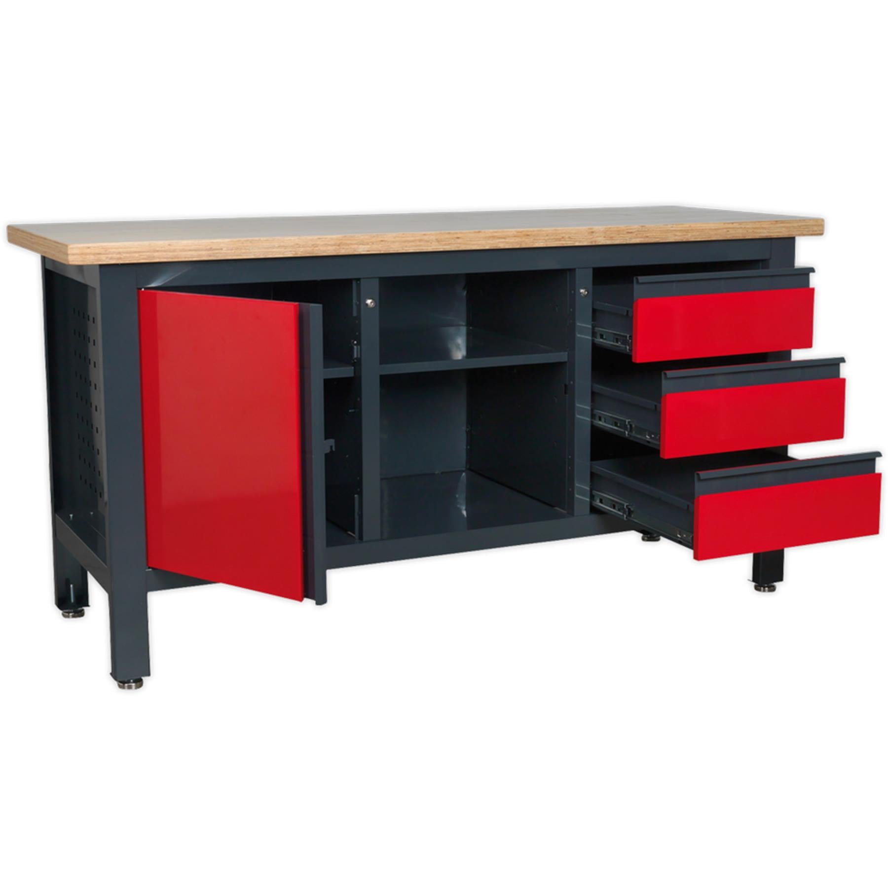 Sealey Workstation with 3 Drawers, 1 Cupboard & Open Storage