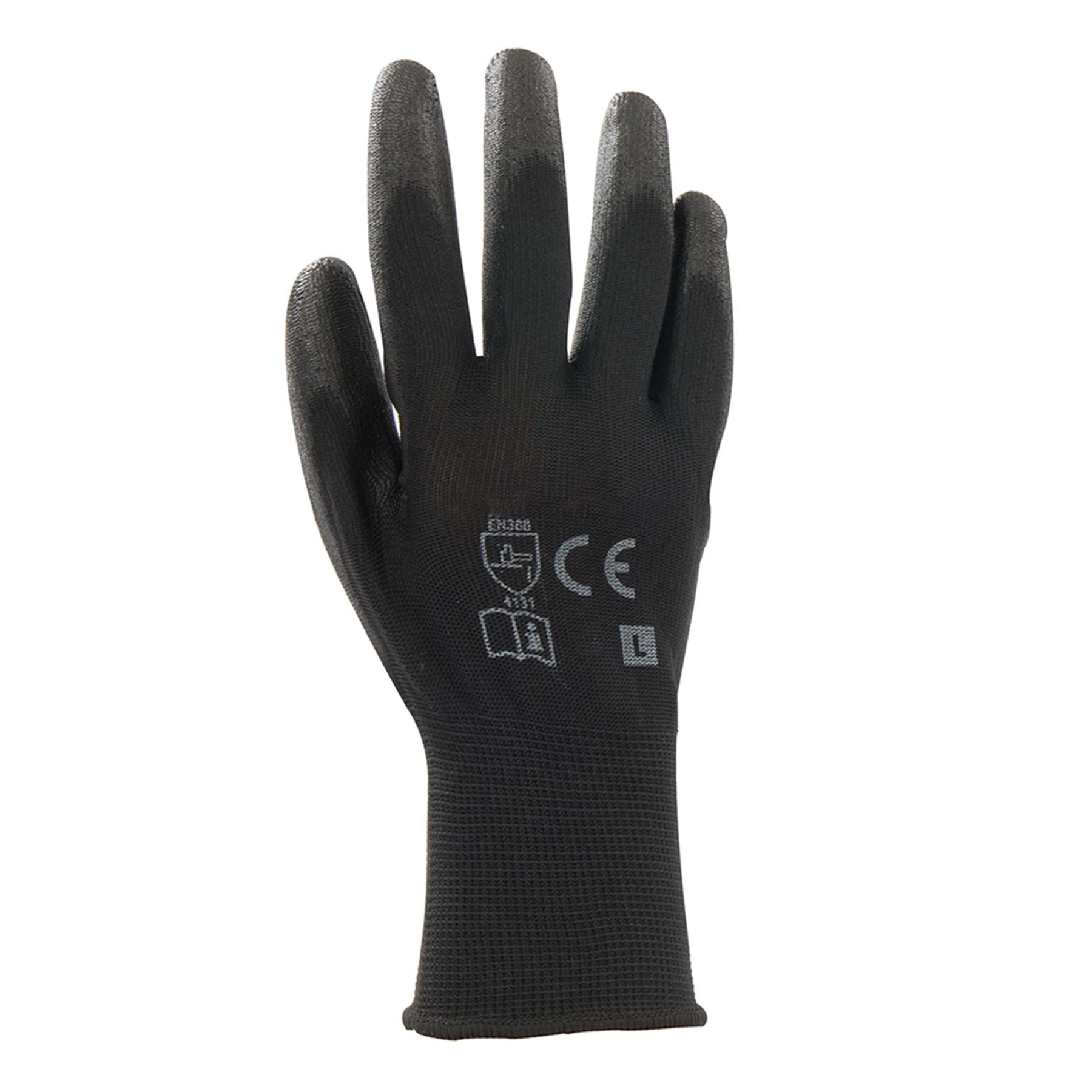 20x PU Palm Coated Work Wear Gardening Black Safety Gloves L 10