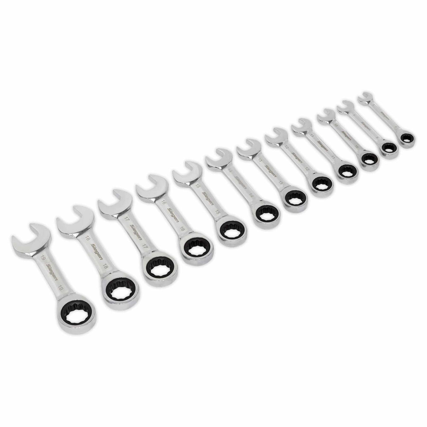 Sealey Stubby Ratchet Combination Spanner Set 12pc Metric