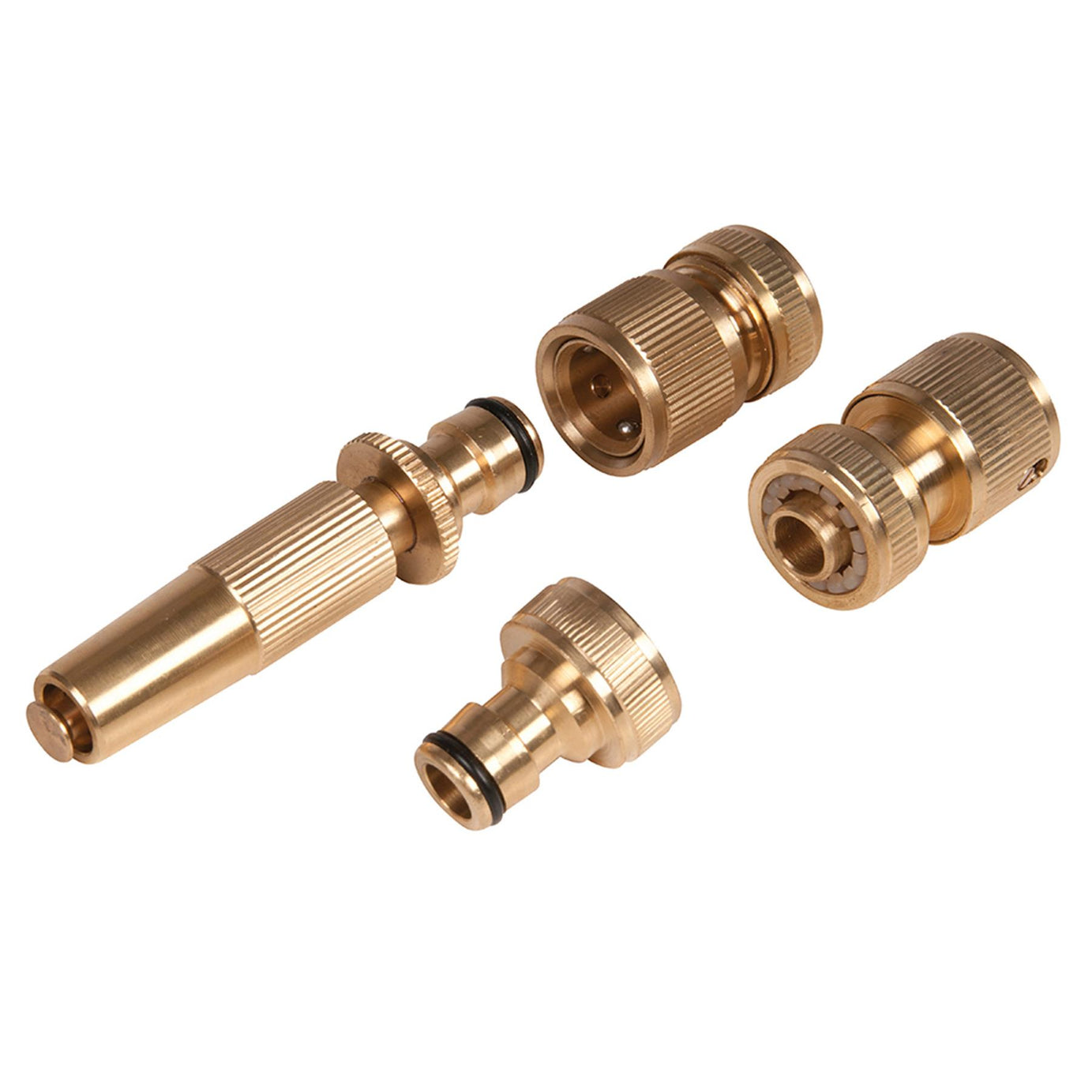 Fittings Set Brass 4Pc 2x1/2" Quick Connectors With Water Stop And Spray Nozzle