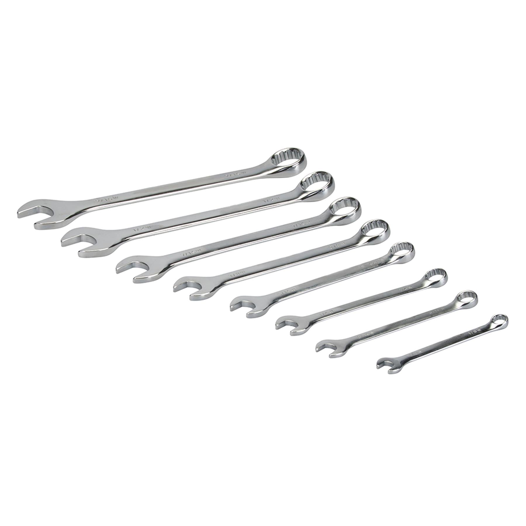 8 Piece CRV Whitworth Combination Spanner Set Handle Finish Mirror Polished
