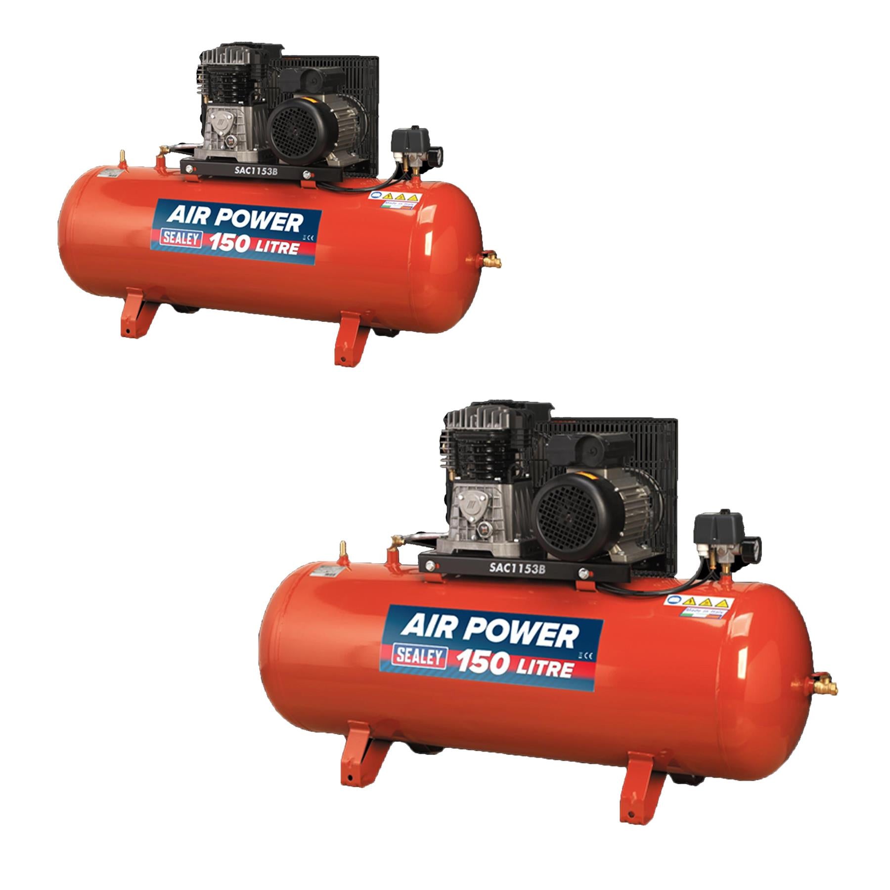 Sealey SAC1153B Air Compressor 150L Belt Drive 3hp with Cast Cylinders