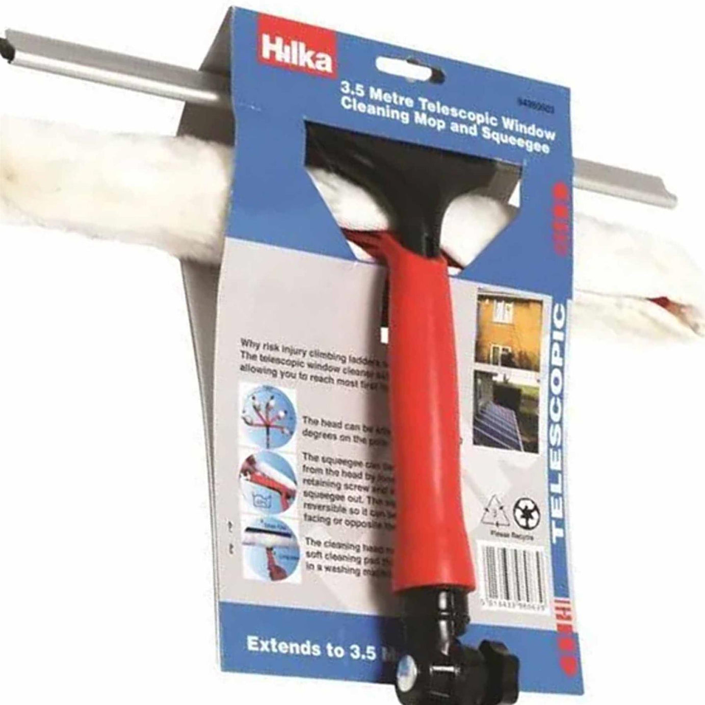 3.5m 10ft Telescopic Window Cleaner Brush Squeegee Extendable Head