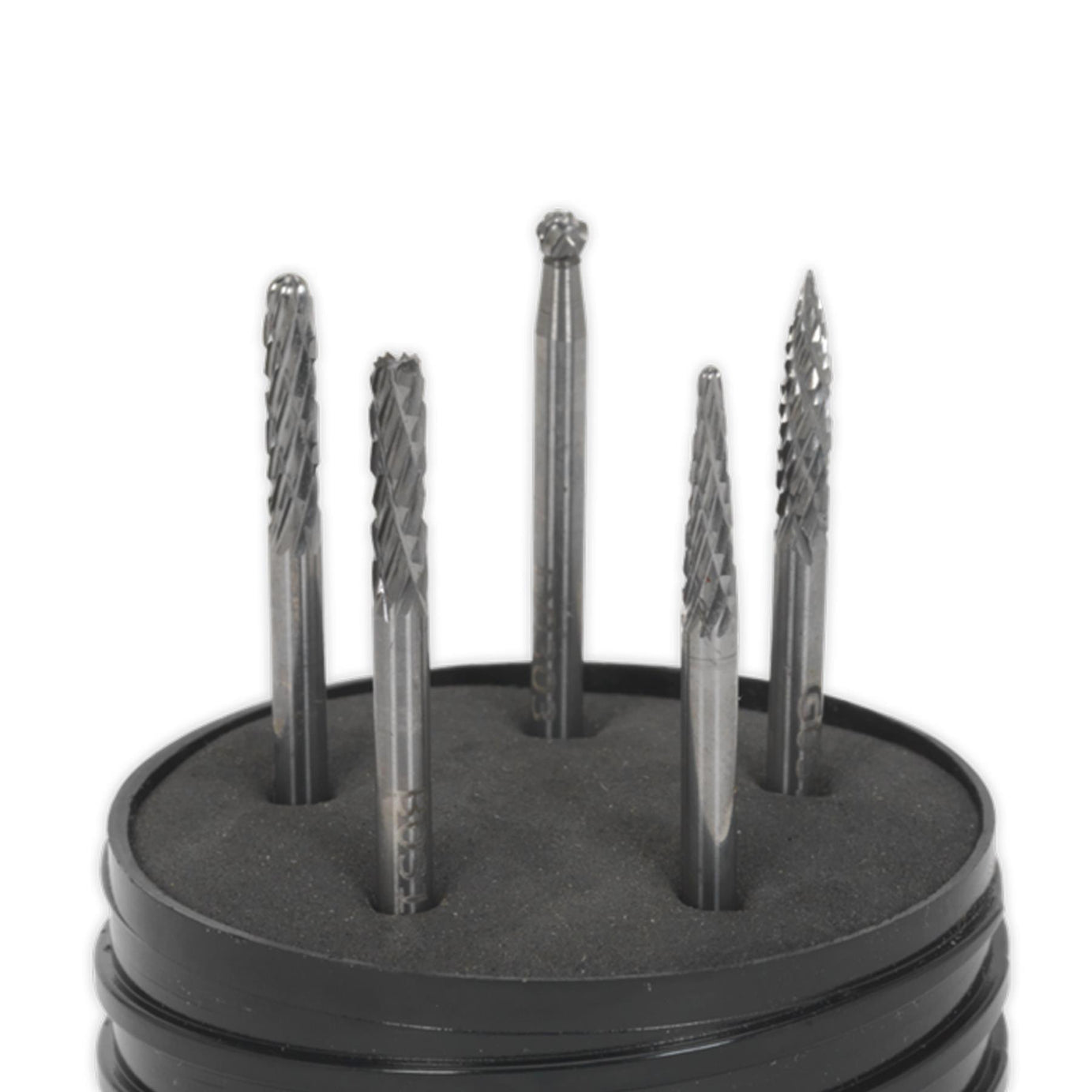 Micro Carbide Burr Set 5pc. Ø3mm Burrs made from Tungsten Carbide Sealey