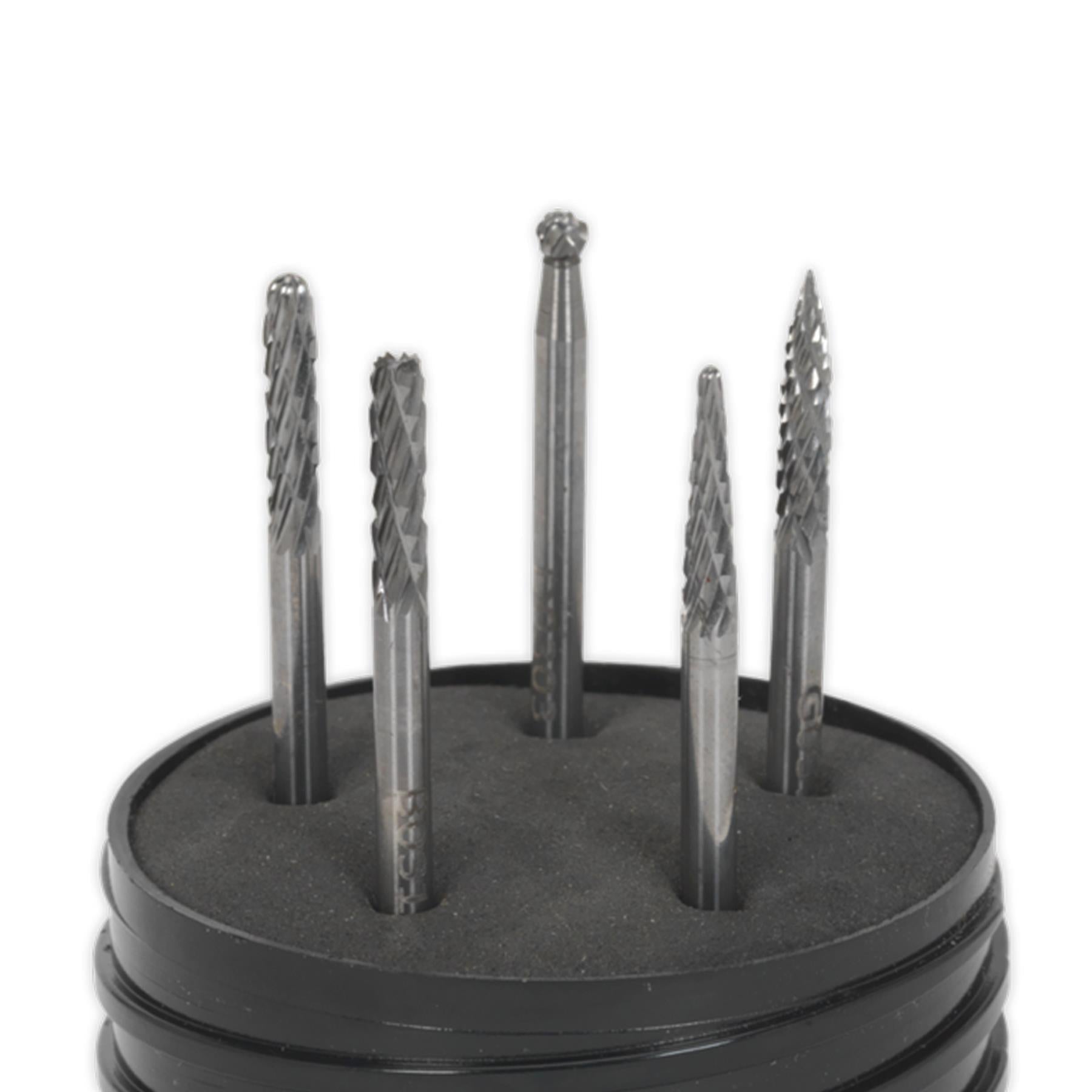 Micro Carbide Burr Set 5pc. Ø3mm Burrs made from Tungsten Carbide Sealey