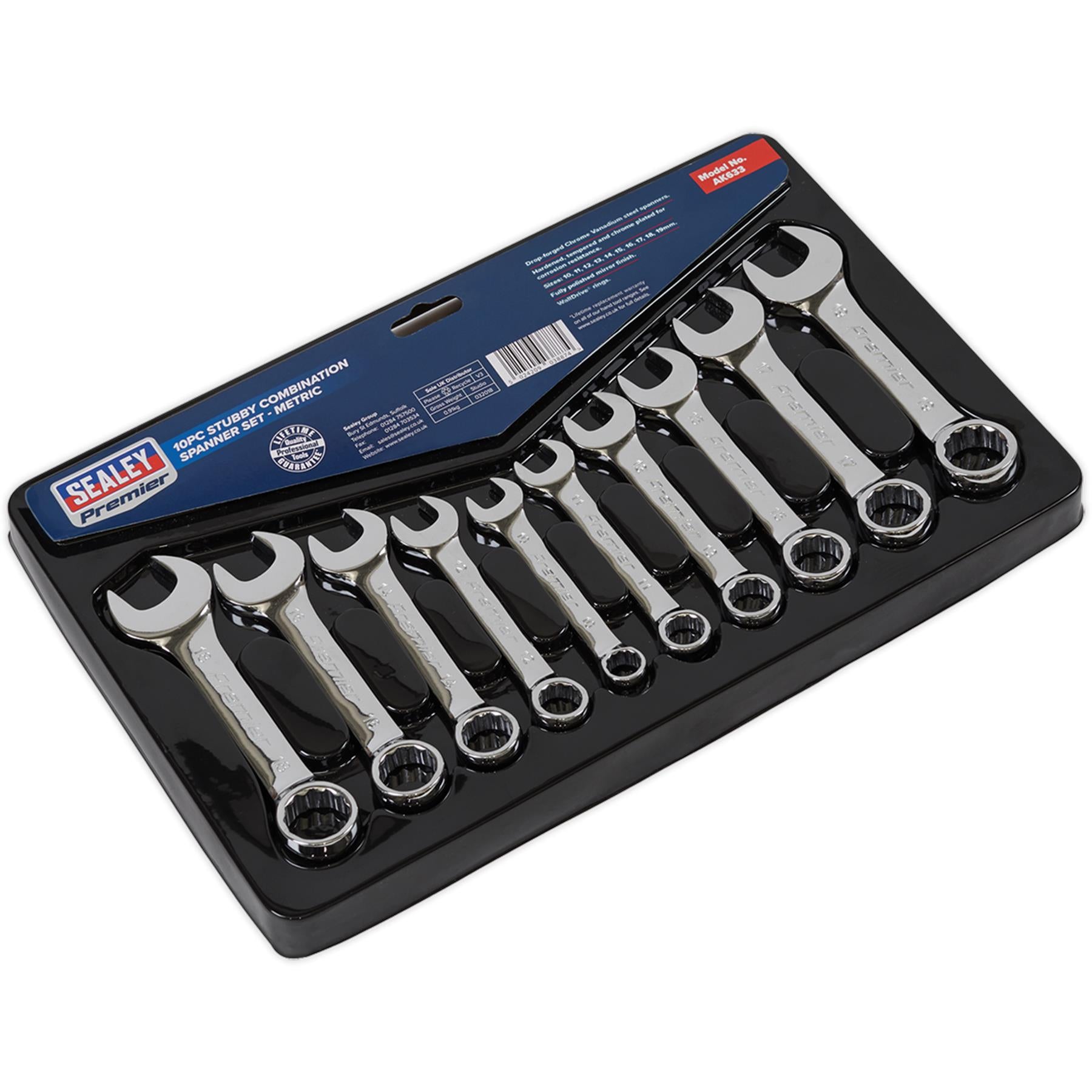 Sealey Combination Spanner Set 10pc Stubby Metric