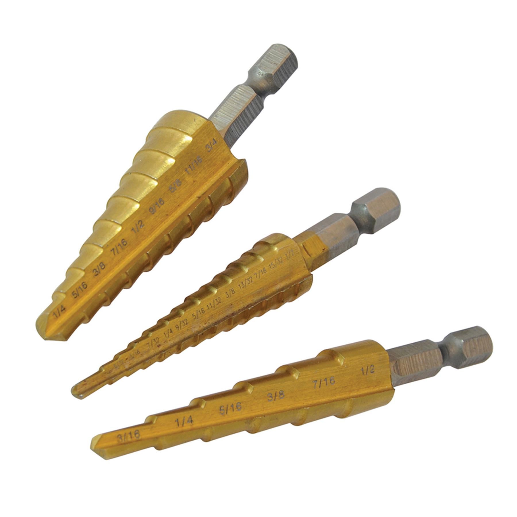 3Pce Titanium-Coated Hss Step Drill Bits Set - DIY Tools With Storage Wallet