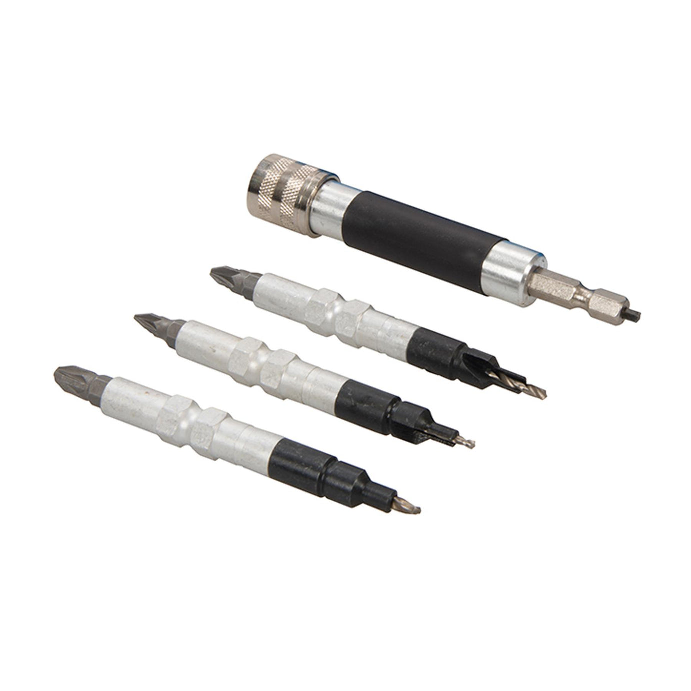 4Pce Quick-Flip Driver Set Large Drill Pilot, Clearance & Countersink In One