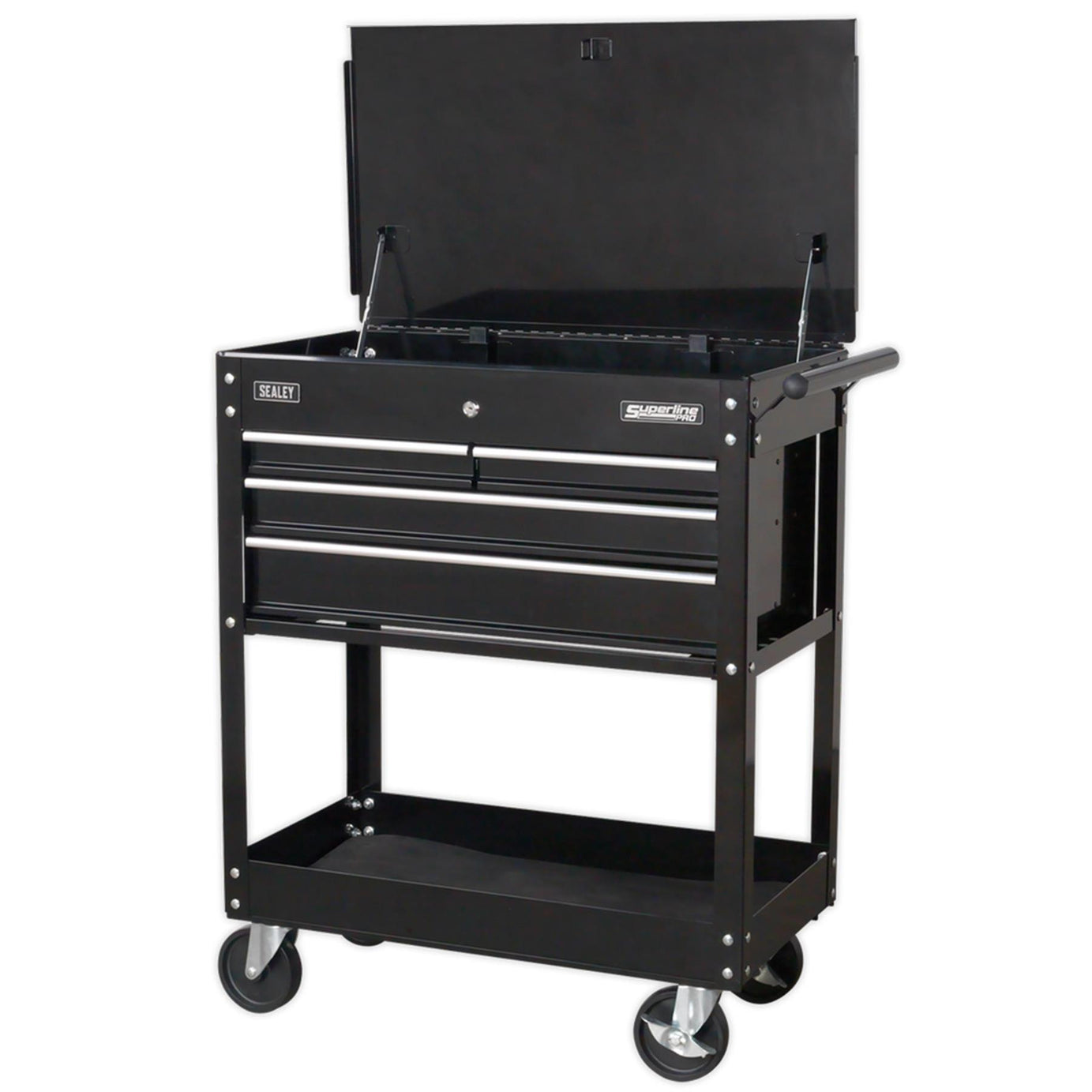 Sealey Mobile Tool/Parts Trolley 4 Drawer + Lockable Top - Black