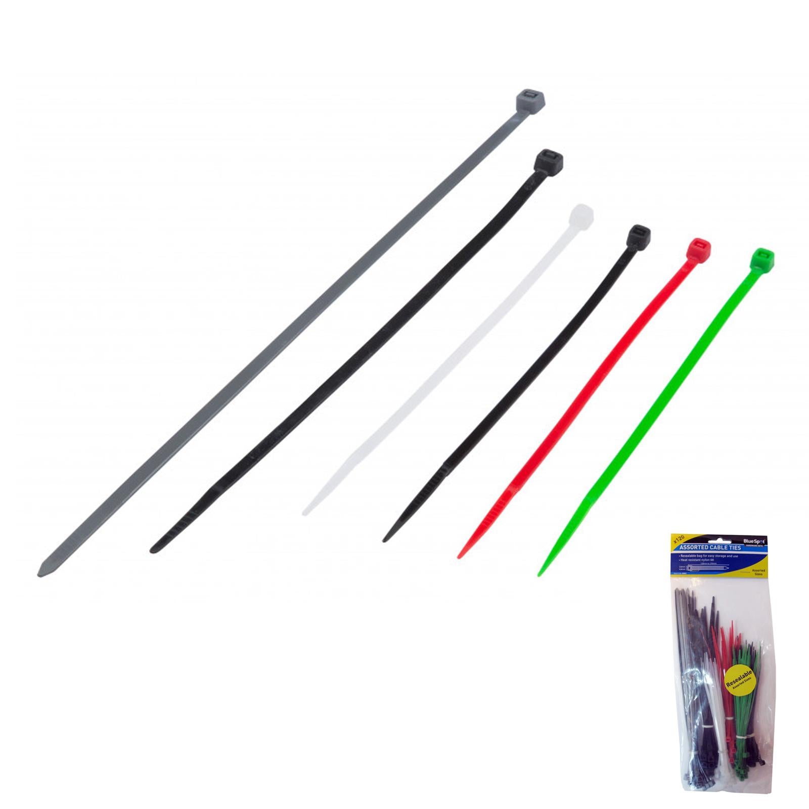 BlueSpot 120Pc Best Mixed Cable Ties Resealable Home WorkPlace Use Nylon Cable