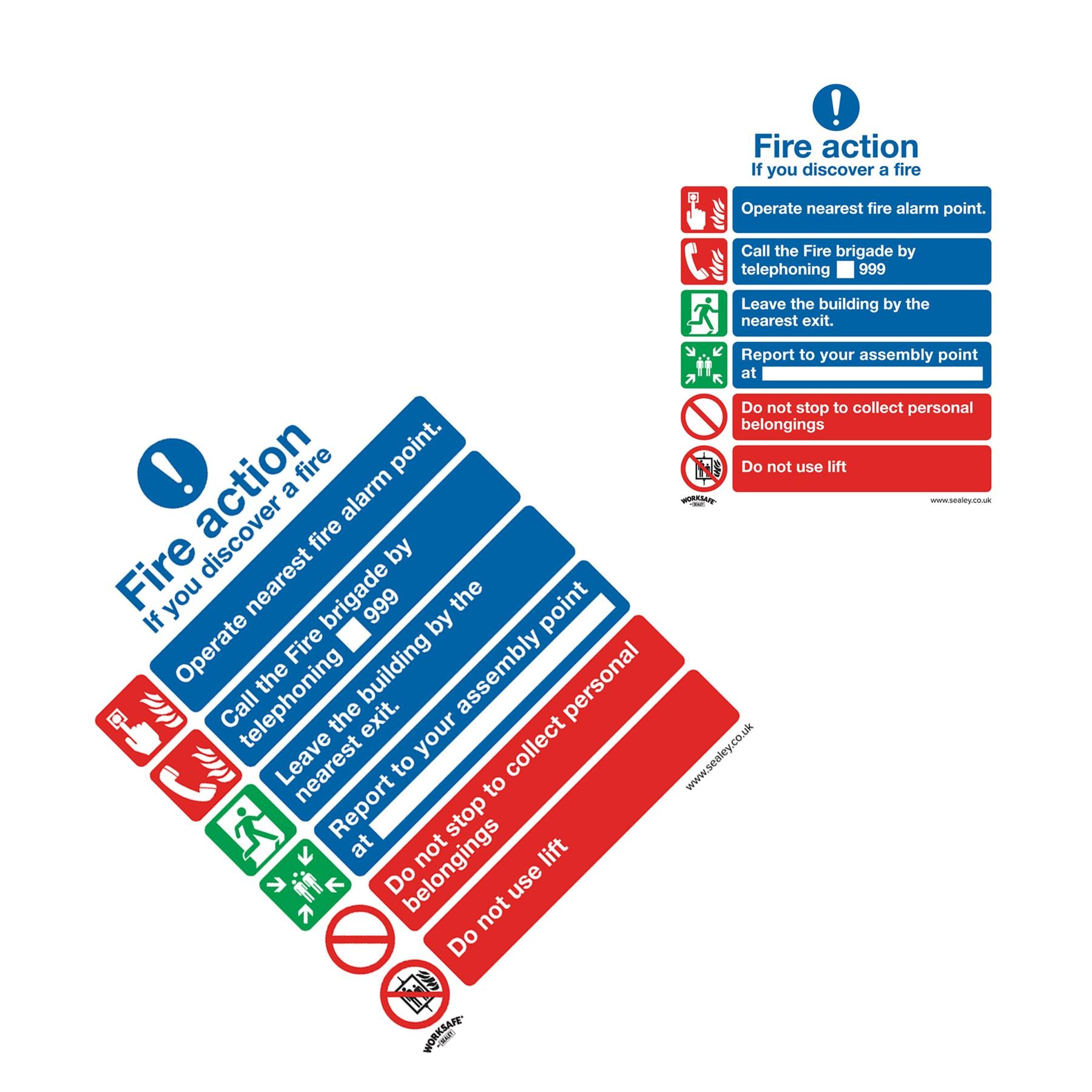 Safe Conditions Safety Sign - Fire Action With Lift - Self-Adhesive Vinyl