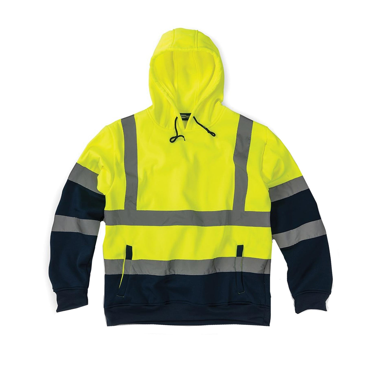 Tough Grit Hi-vis Visibility Hoodie 2-tone Pullover Fleece Top Yellow/Navy M