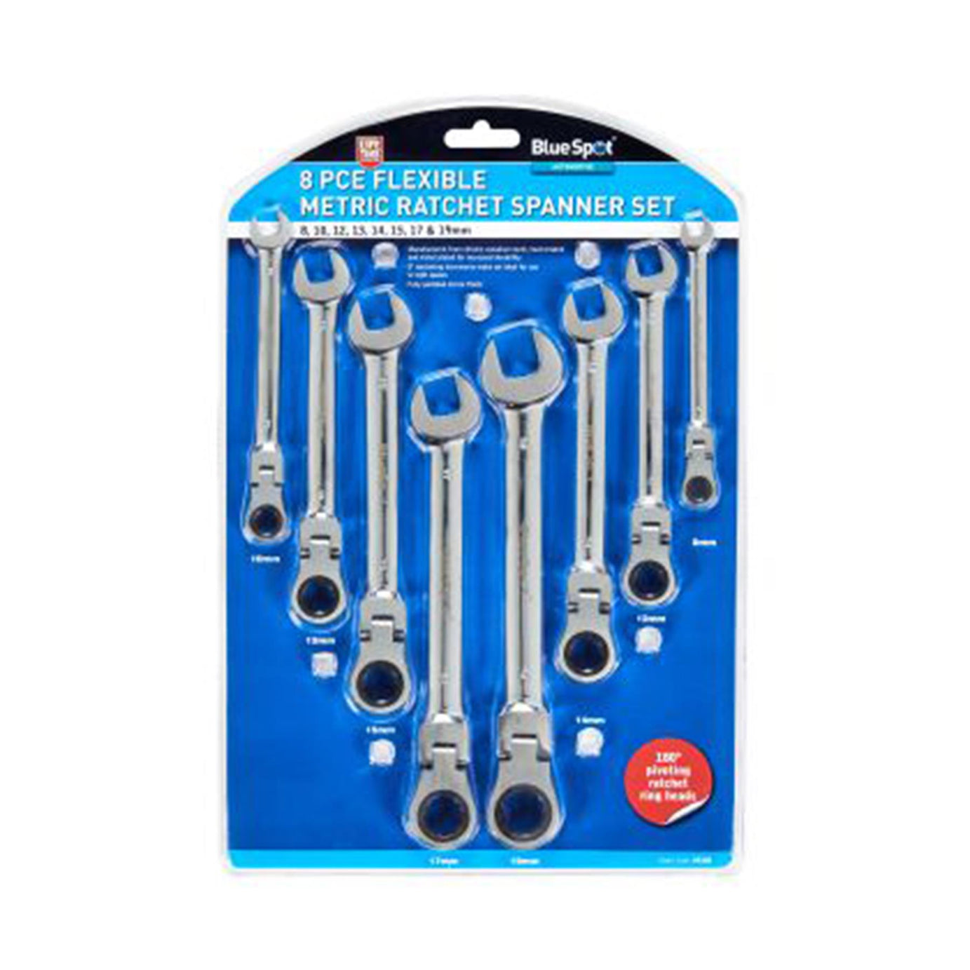 BlueSpot 8Pce Flexible Metric Ratchet Spanner Set (8-19mm) Heat Treated Fully Polished