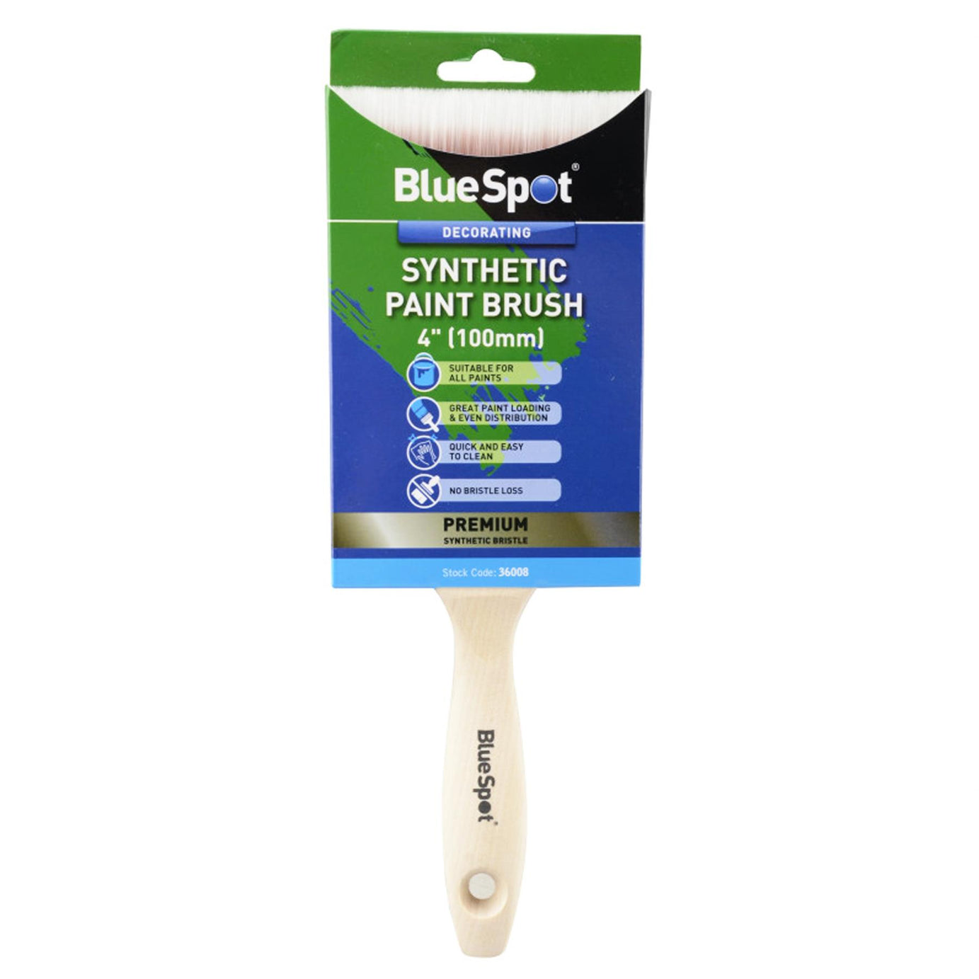 BlueSpot 4" (100mm) Synthetic Paint Brush With Wooden Handle