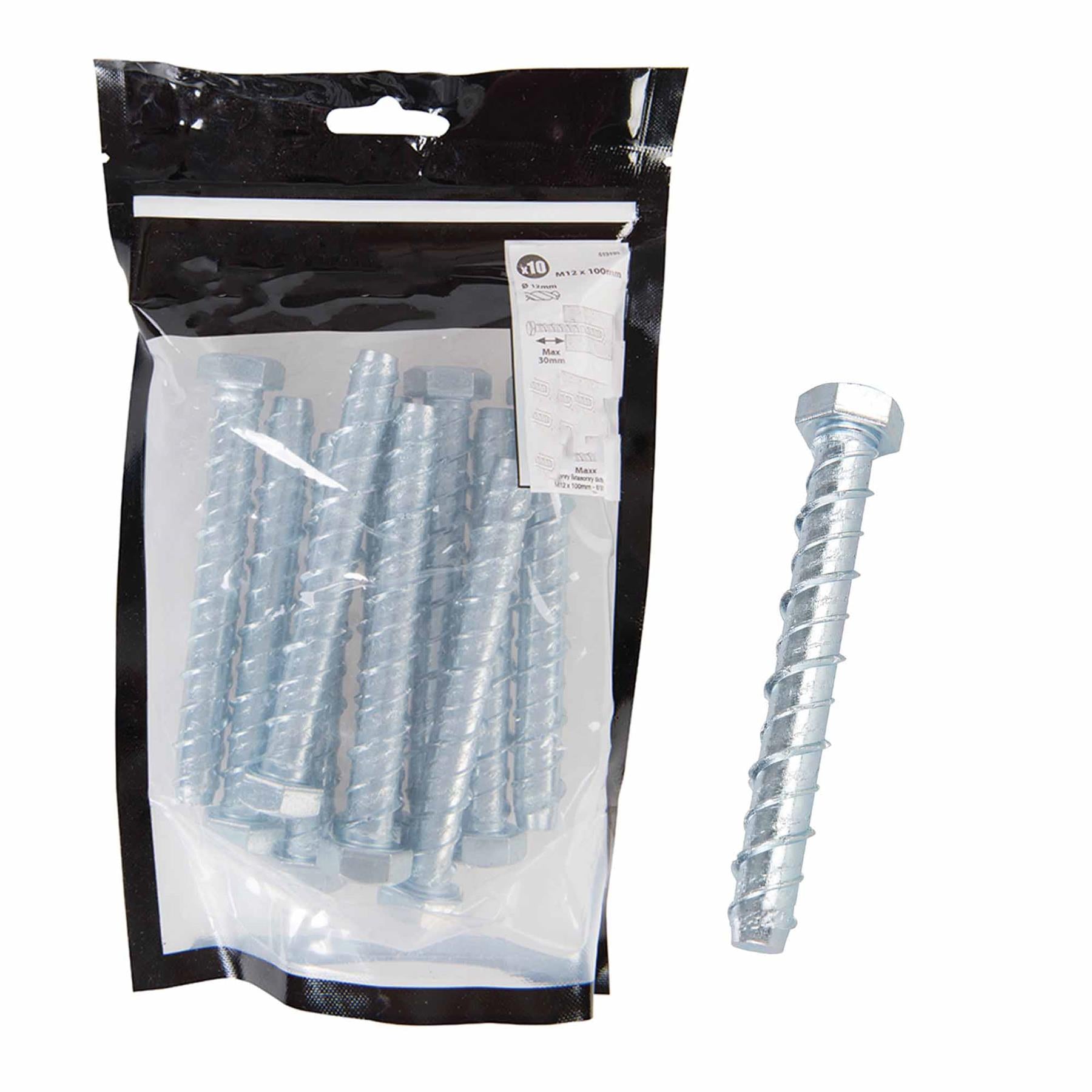 M12x100mm Concrete Masonry Bolts Hexagon Multi Fix Screwbolt Block Brick 10Pk