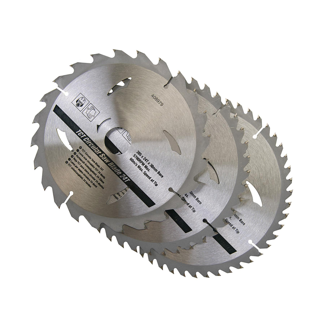 3 Piece TCT Circular Saw Blade Set 205 x 30 - 25, 18, 16mm Rings