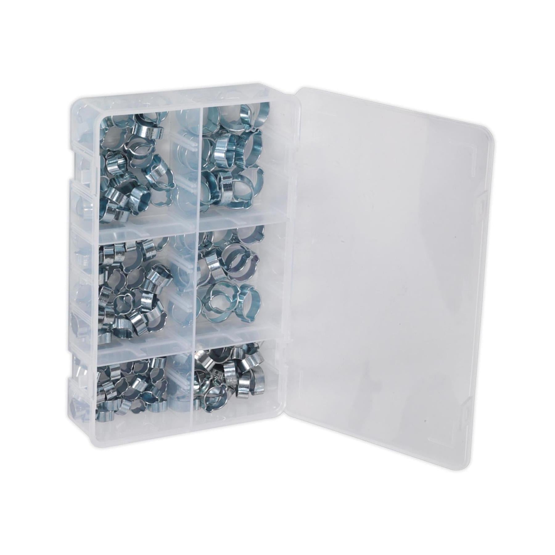 Sealey 140pcs Double Ear Ear Hose Clamps Assorted Zinc Plated O Pipe Clip Set