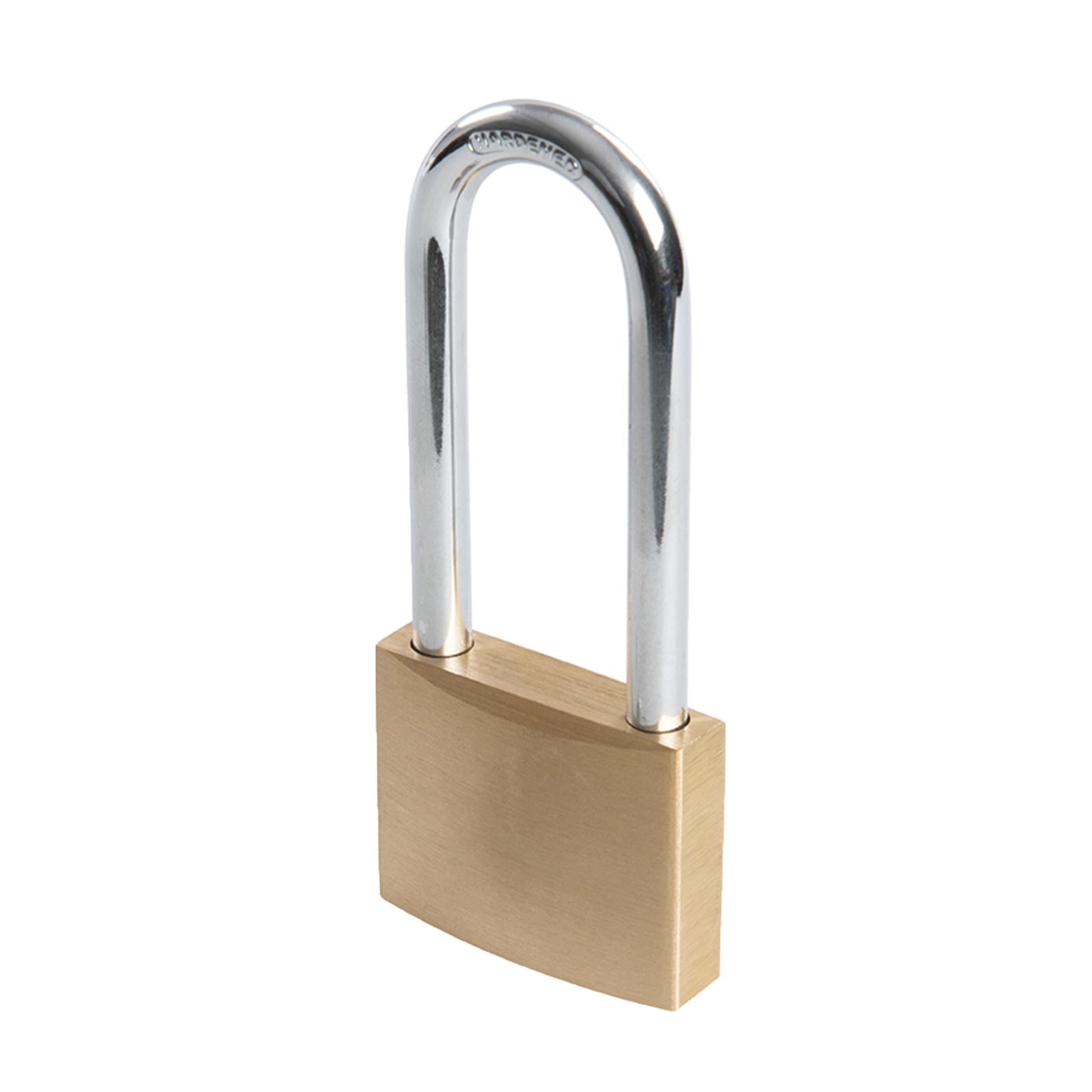 Brass Padlock Long Shackle 50mm Multi-Pin Tumbler Includes 3 Brass Keys