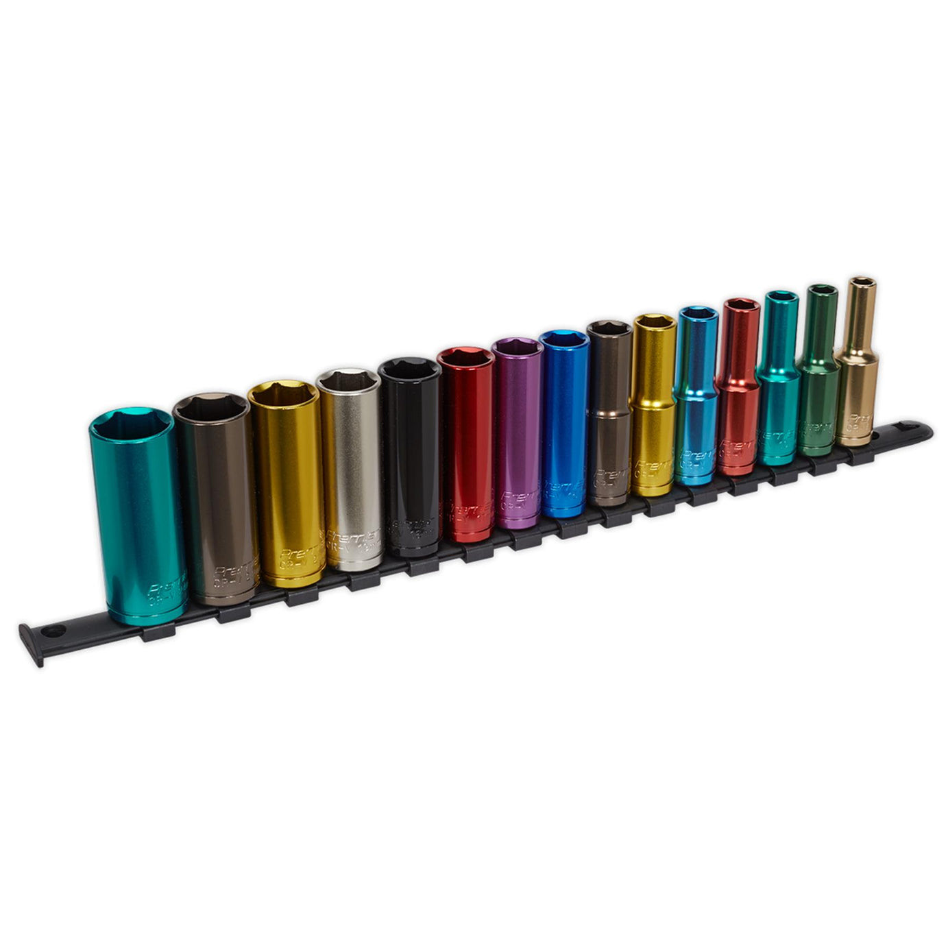 Sealey 15pc Multi Coloured Deep Socket Set 8mm - 24mm 6pt Set 1/2" Sq Drive