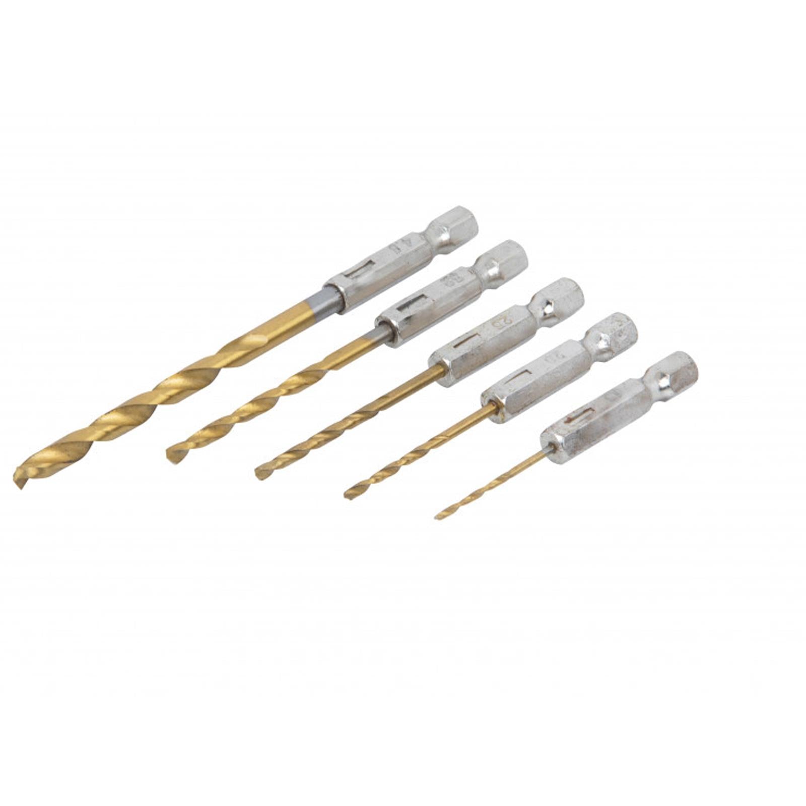 BlueSpot 5pc 1/4" Hex Fitting Titanium Drill Bit Set 1.5-4.8mm For Metal Wood Fits Impact