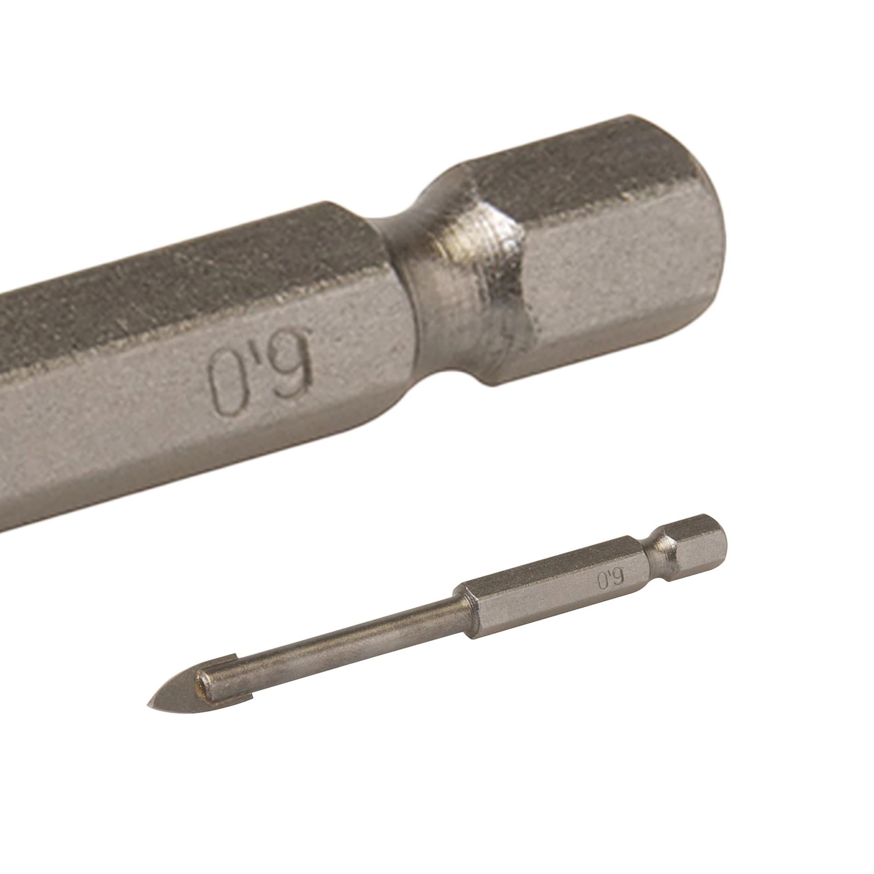 (6mm) Tile Glass Drill Bits Tungsten Carbide 1/4" Hex Shank Spear-Headed
