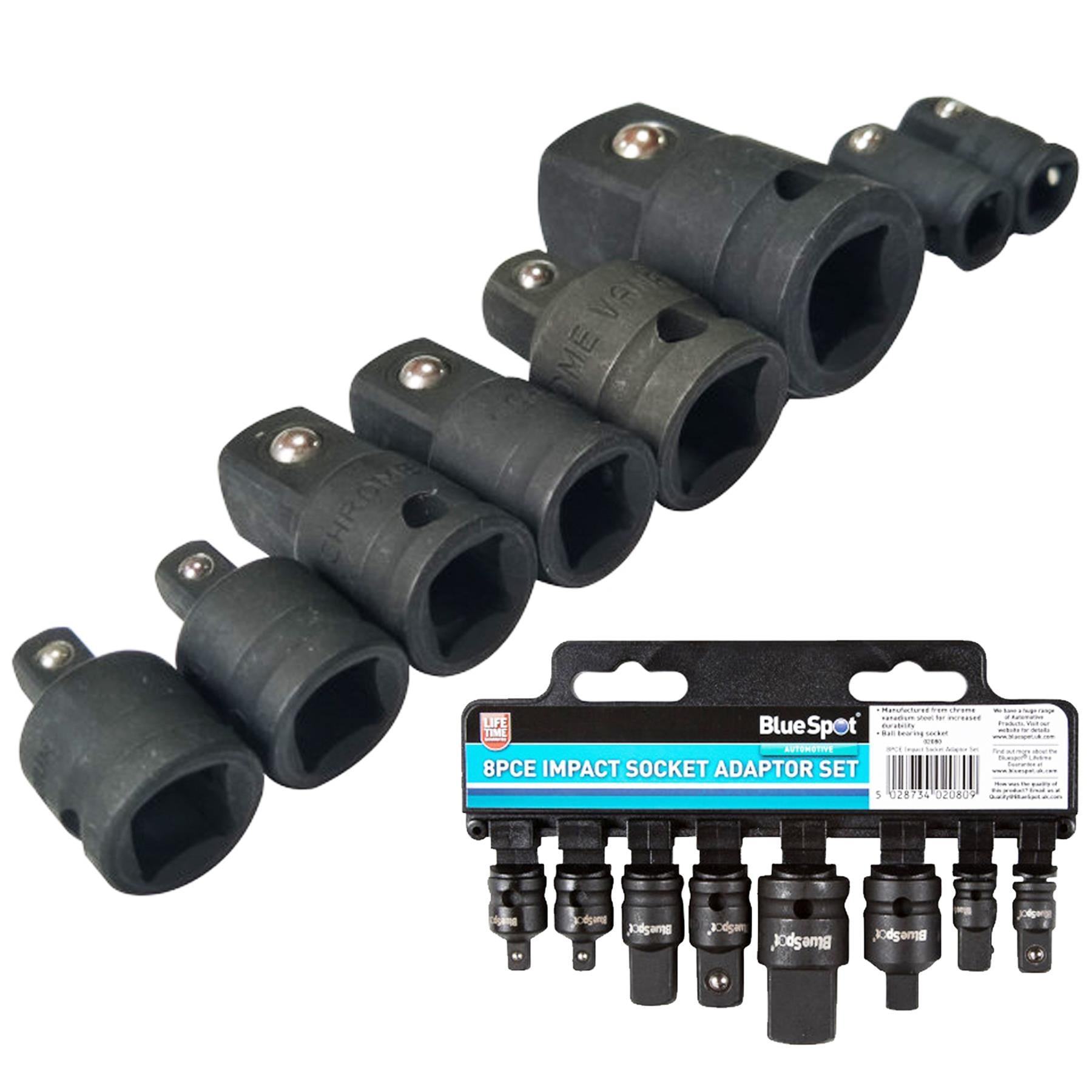 BlueSpot 8pc Impact Socket Converter Reducer Adapter Set 1/2" 1/4" 3/8" 3/4"