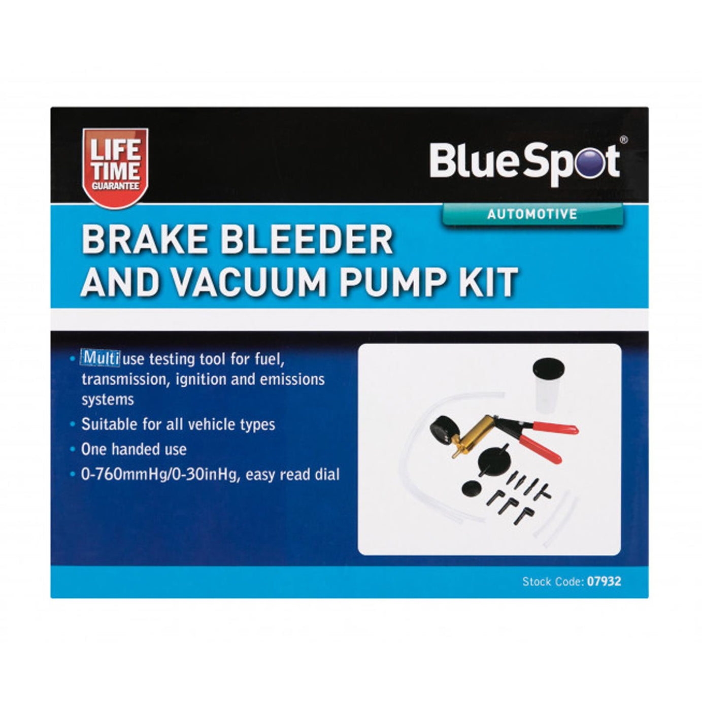 BlueSpot Brake Bleeder and Vacuum Pump Kit Car Bike Vehicle Tester Fuel Ignition Testing