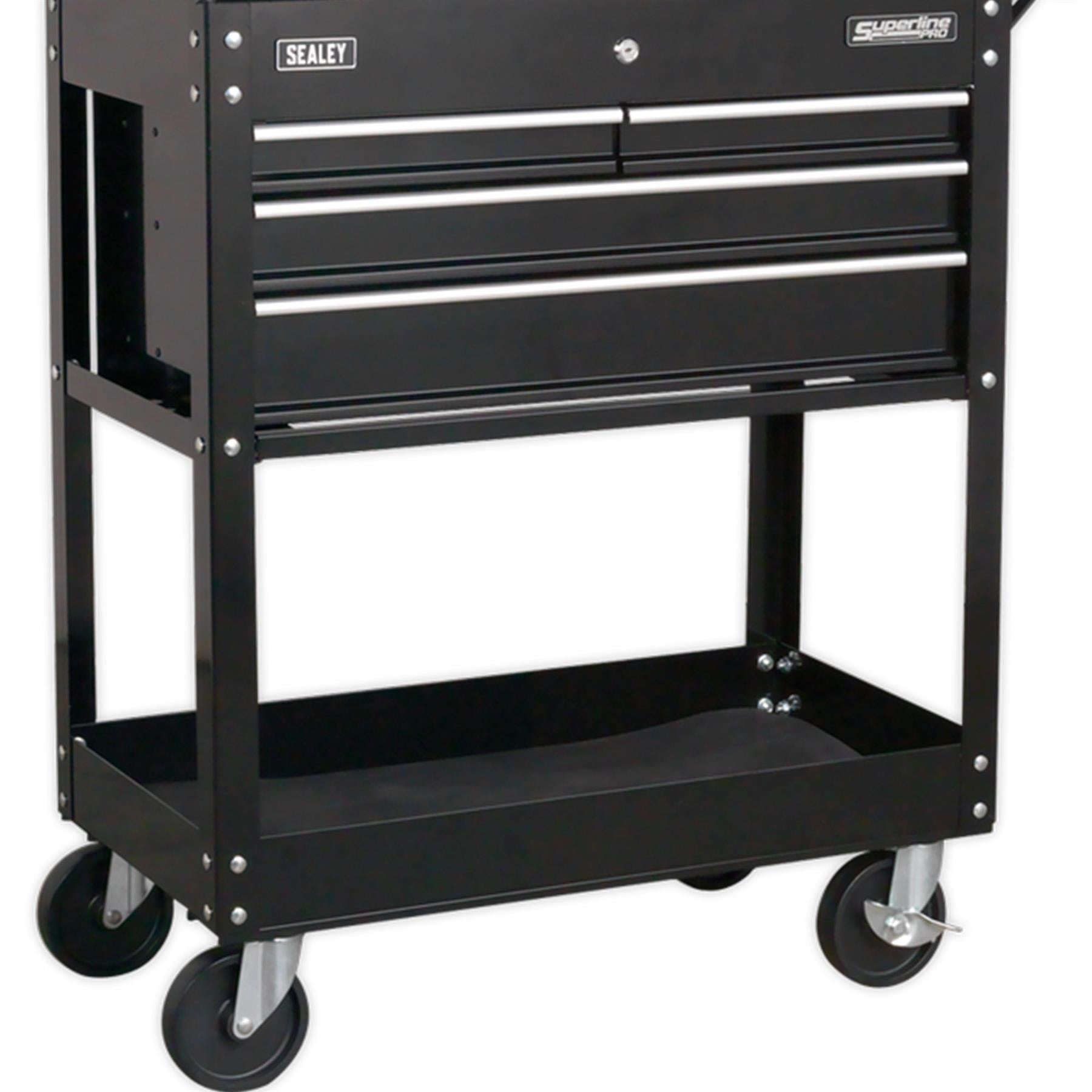 Sealey Mobile Tool/Parts Trolley 4 Drawer + Lockable Top - Black