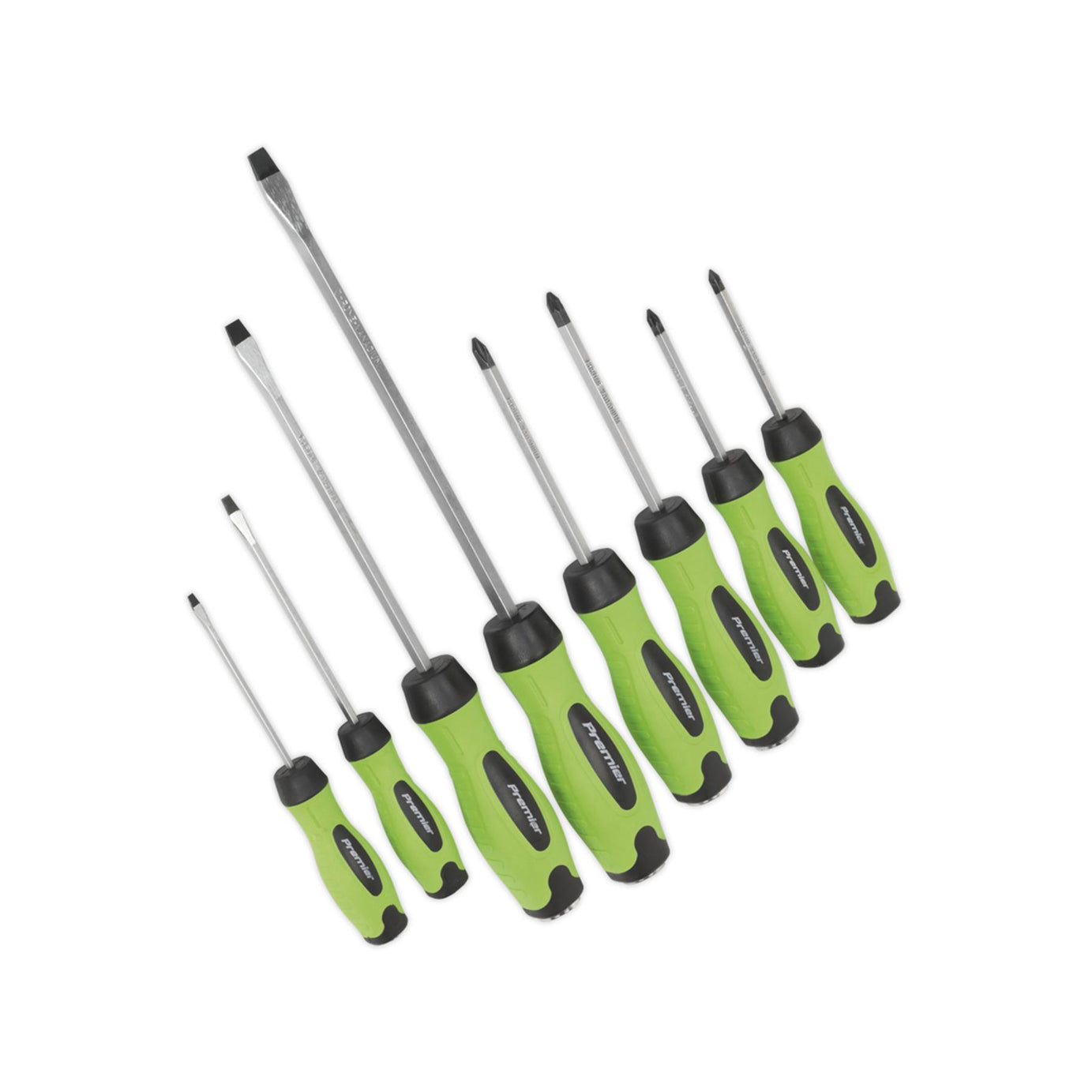 Sealey Screwdriver Set 8pc Hammer-Thru Hi-Vis Green